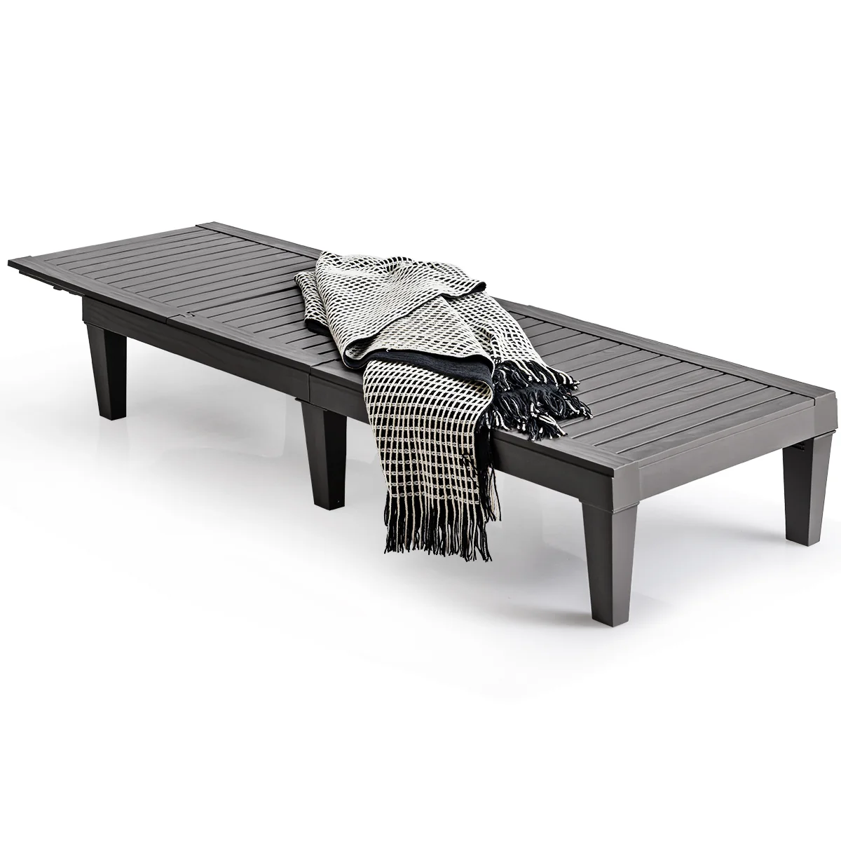 Outdoor Chaise Lounge Chair with 5 Positions Adjustable Backrest-Grey, Gray - Image 5
