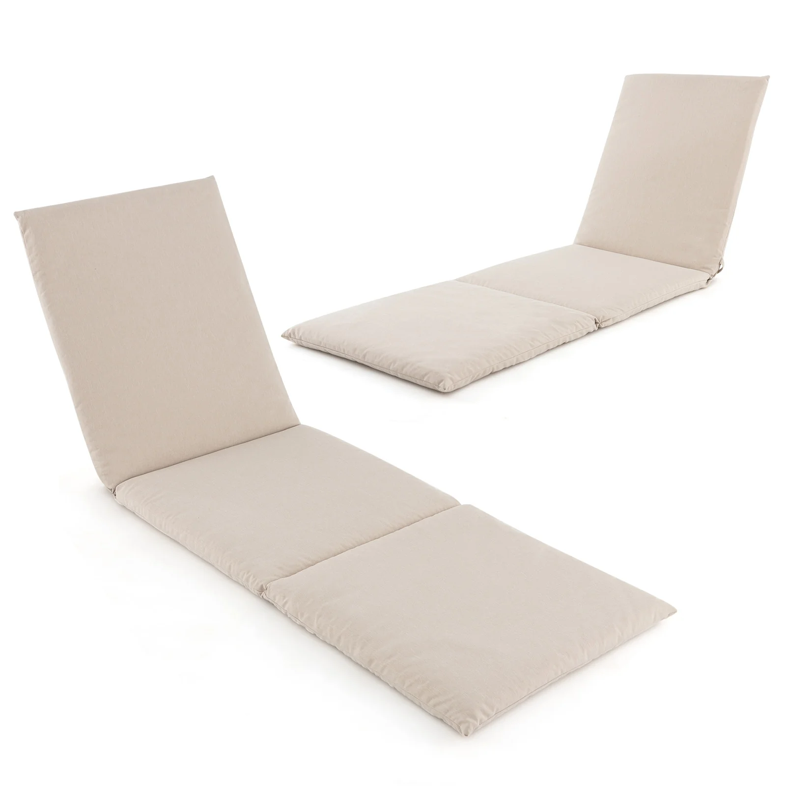 Outdoor Chaise Lounge Cushion, Folding Pad With Fixing Straps, Beige - Image 4