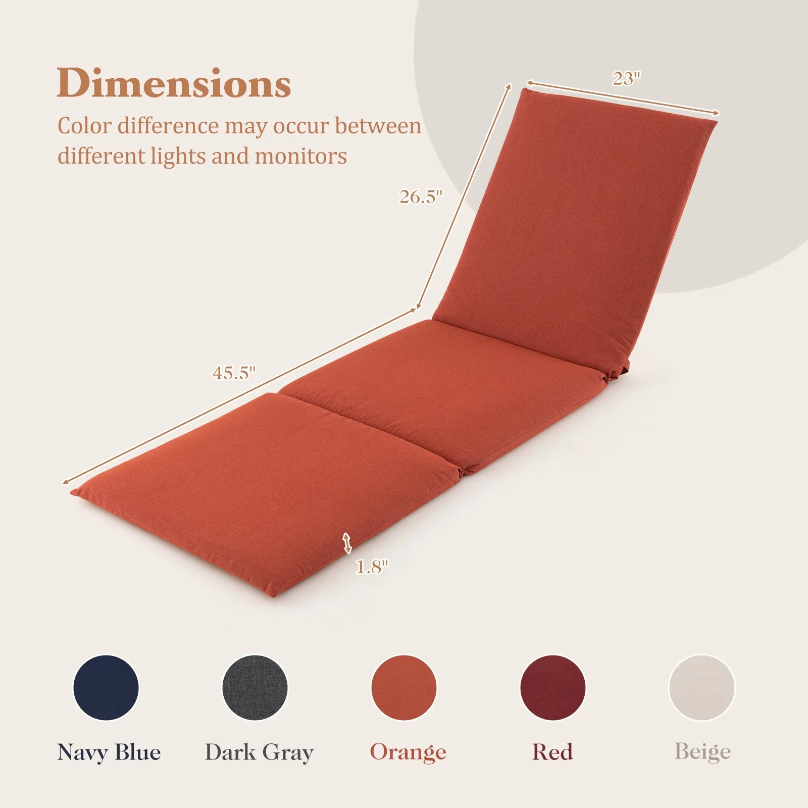 Outdoor Chaise Lounge Cushion, Folding Pad With Straps, Orange - Image 4