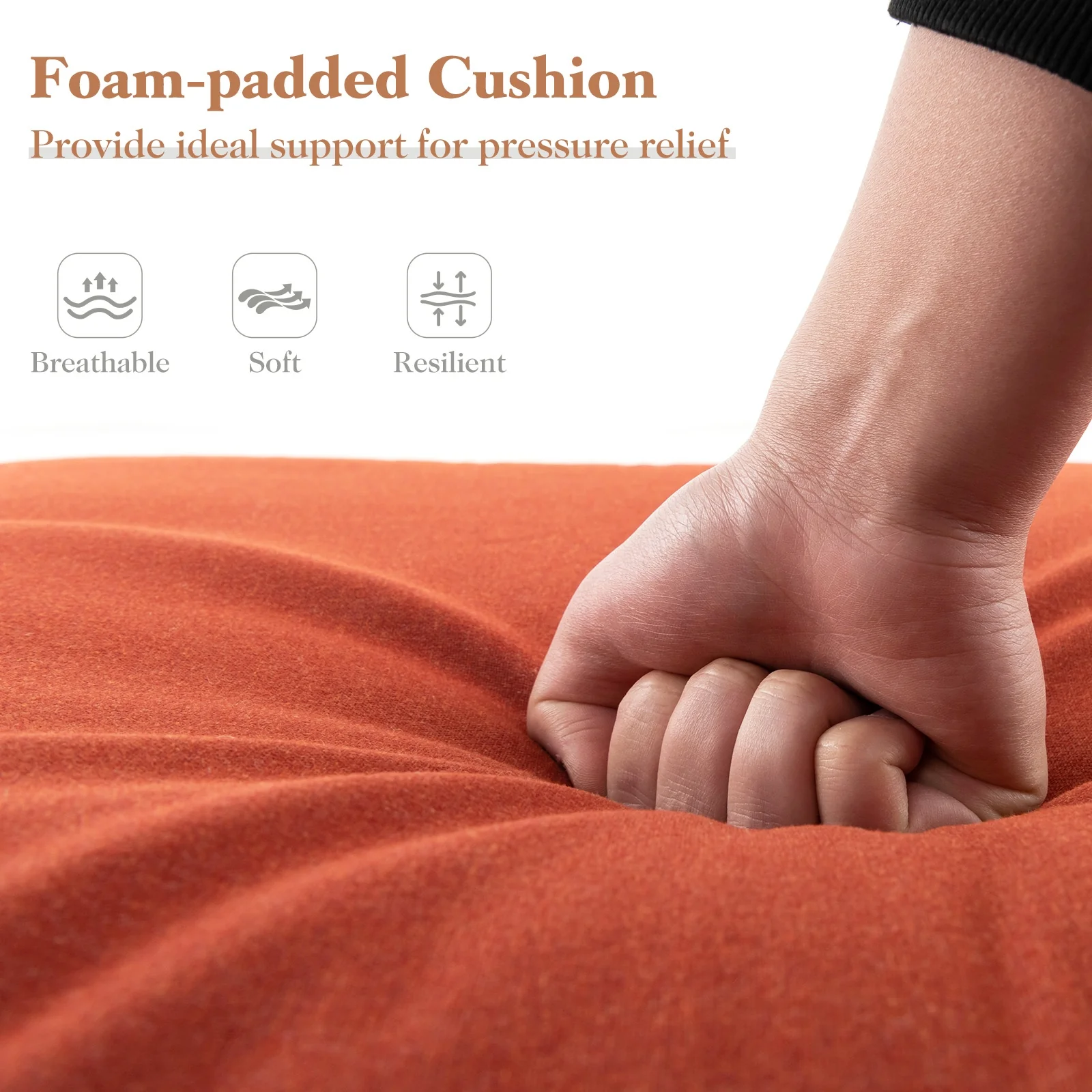 Outdoor Chaise Lounge Cushion, Folding Pad With Straps, Orange - Image 5