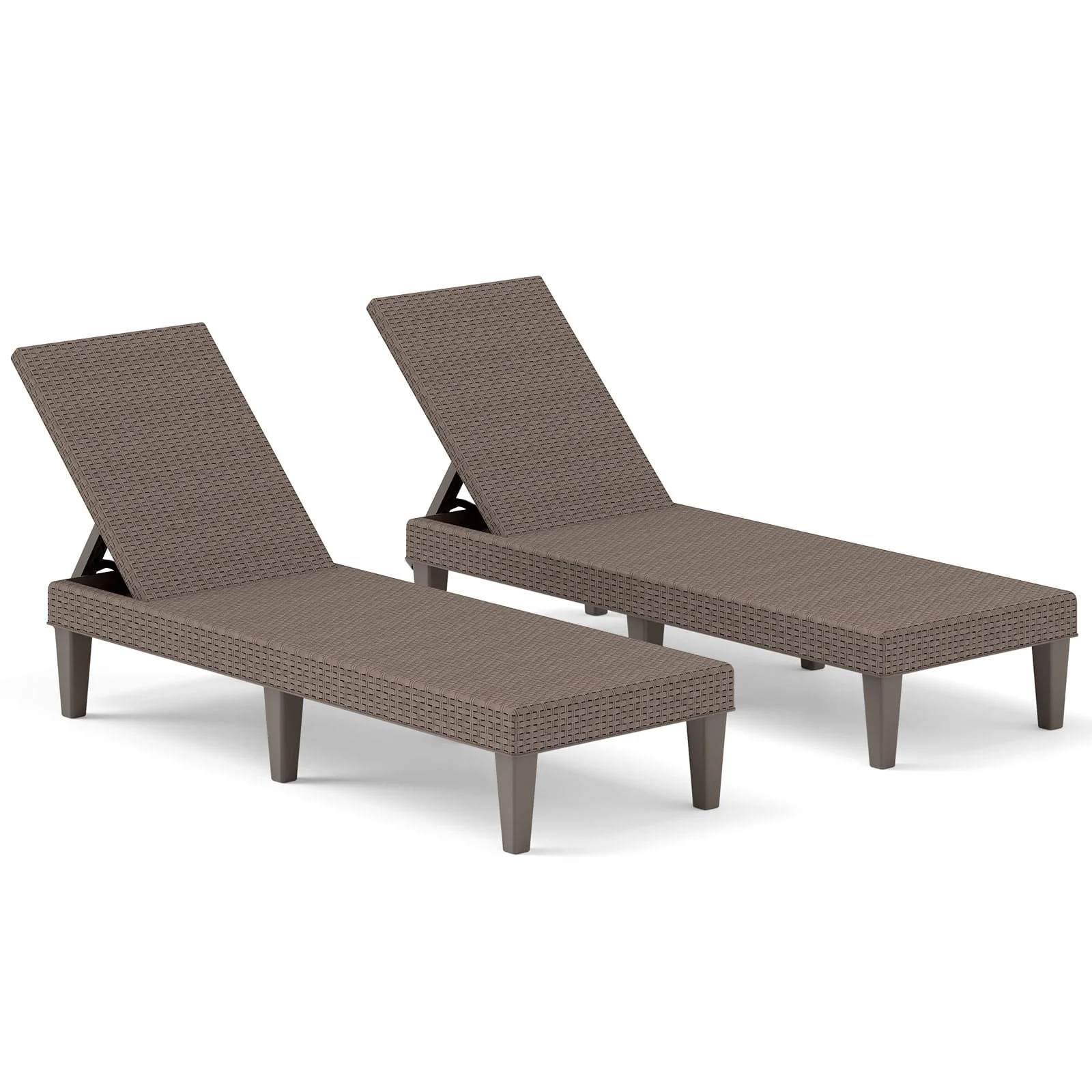 Outdoor Chaise Lounger Chair Set, Waterproof Rattan PP, Brown