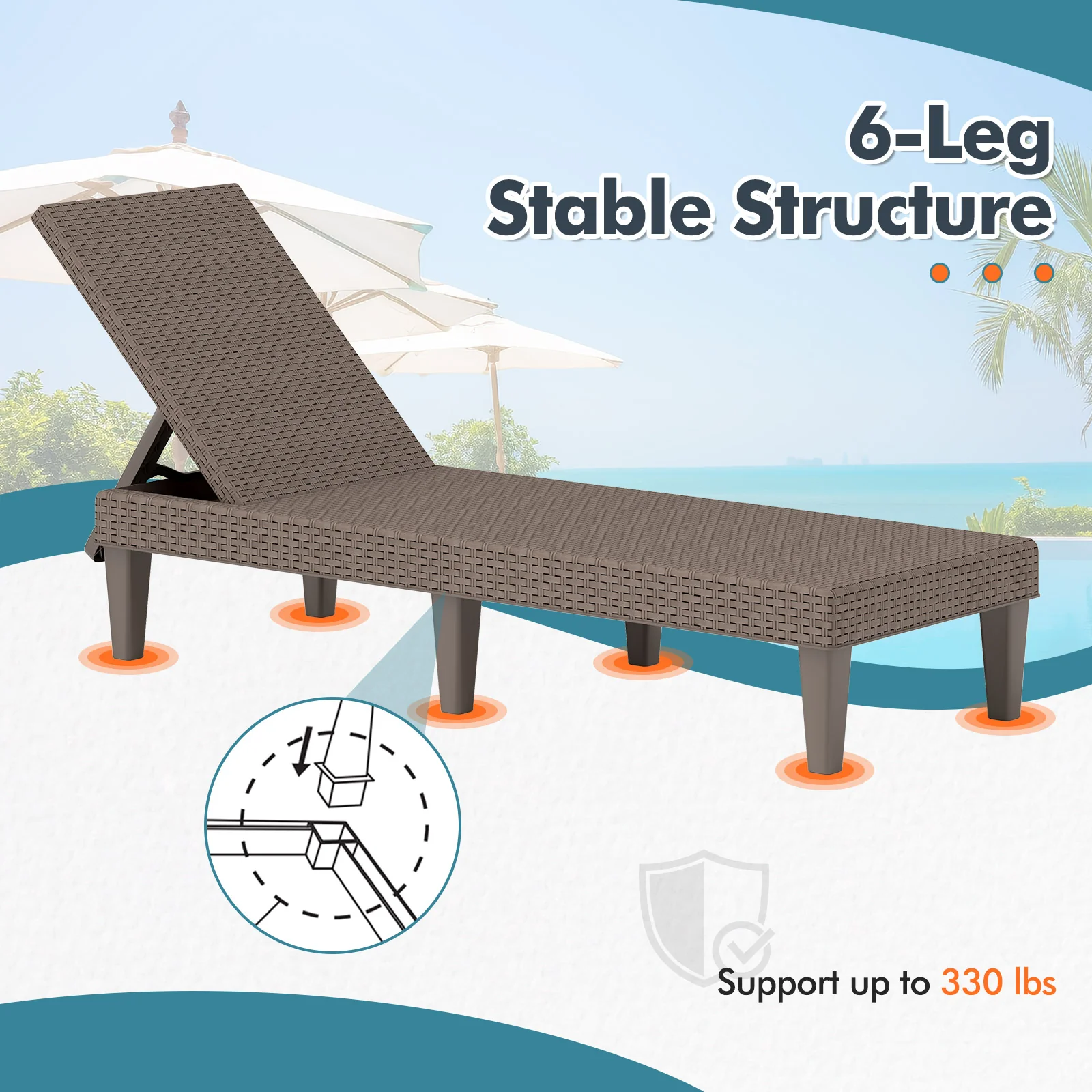 Outdoor Chaise Lounger Chair Set, Waterproof Rattan PP, Brown - Image 8