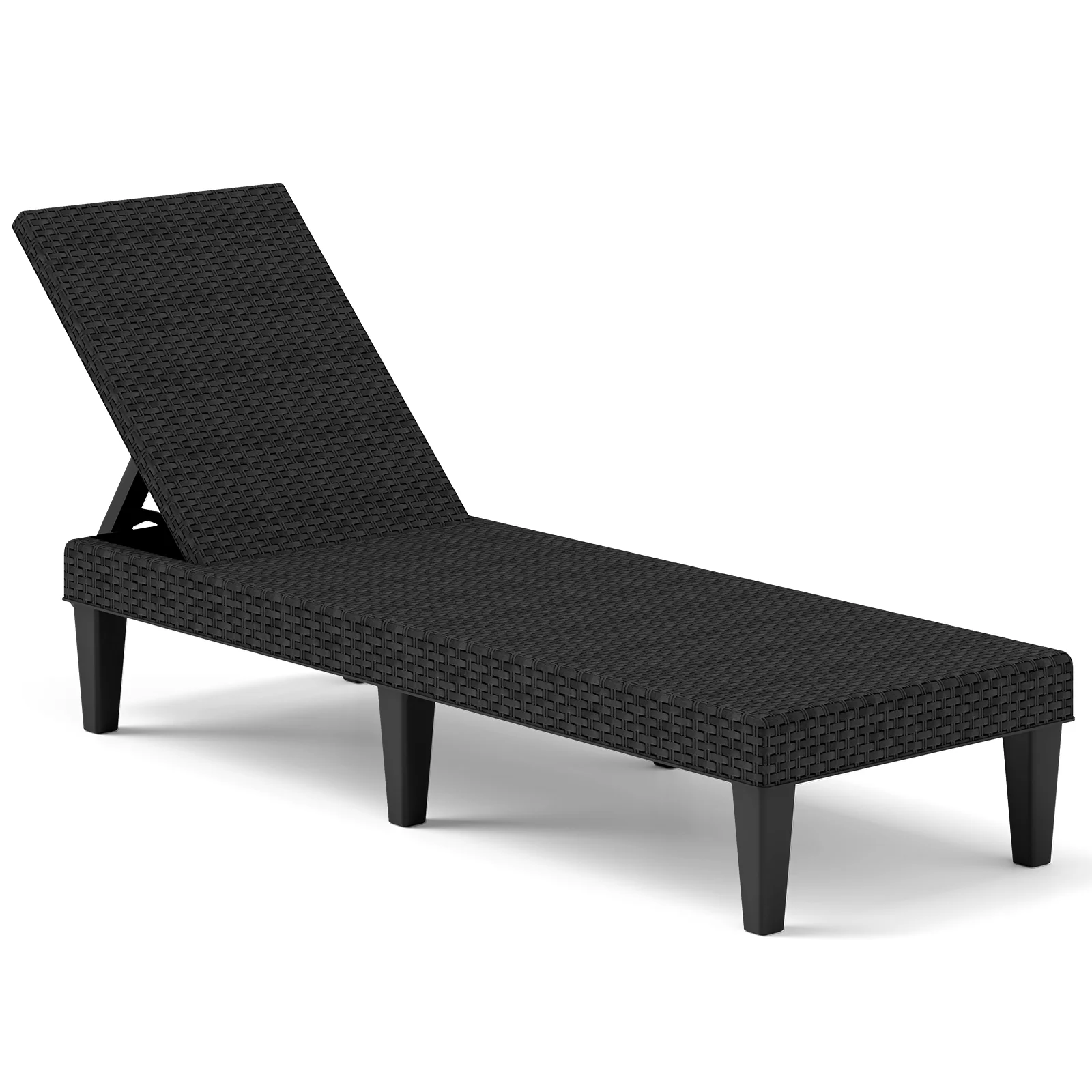 Outdoor Chaise Lounger Chair, Waterproof Rattan Textured PP, 330 lbs, Black - Image 4