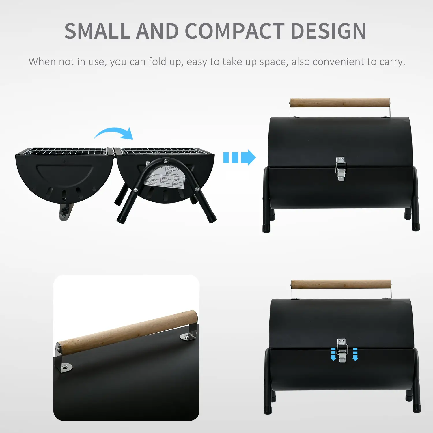 Outdoor Charcoal BBQ Grill, Tabletop Folding Barbecue, 17.3" x 9.8" x 14", Black - Image 4