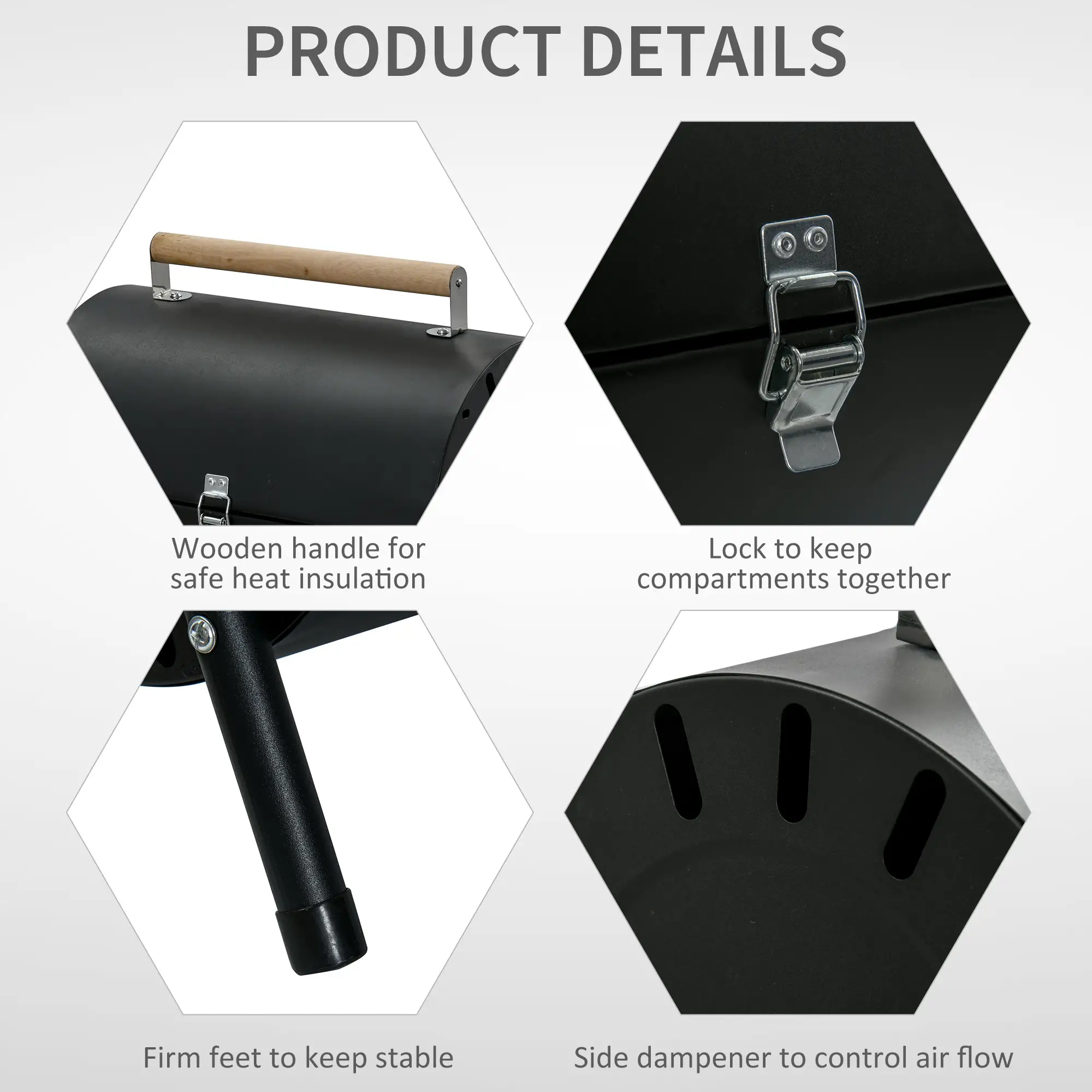 Outdoor Charcoal BBQ Grill, Tabletop Folding Barbecue, 17.3" x 9.8" x 14", Black - Image 6