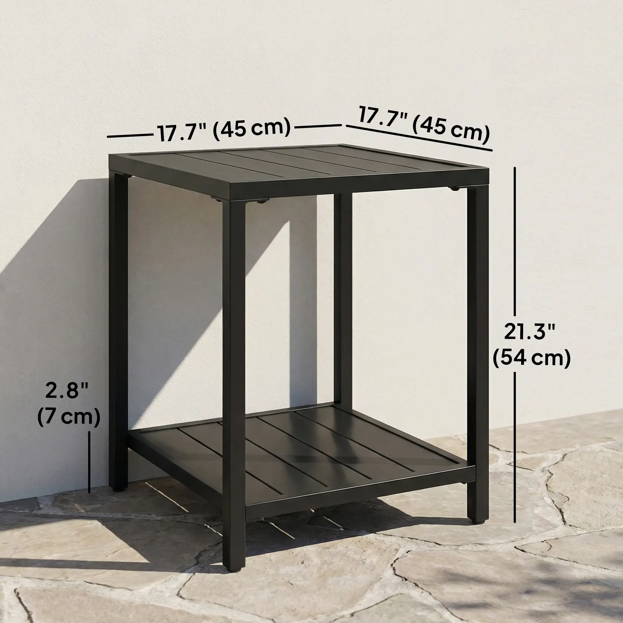 Outdoor Coffee Table, 2-Tier With Storage Shelf, Adjustable Feet, Black - Image 3