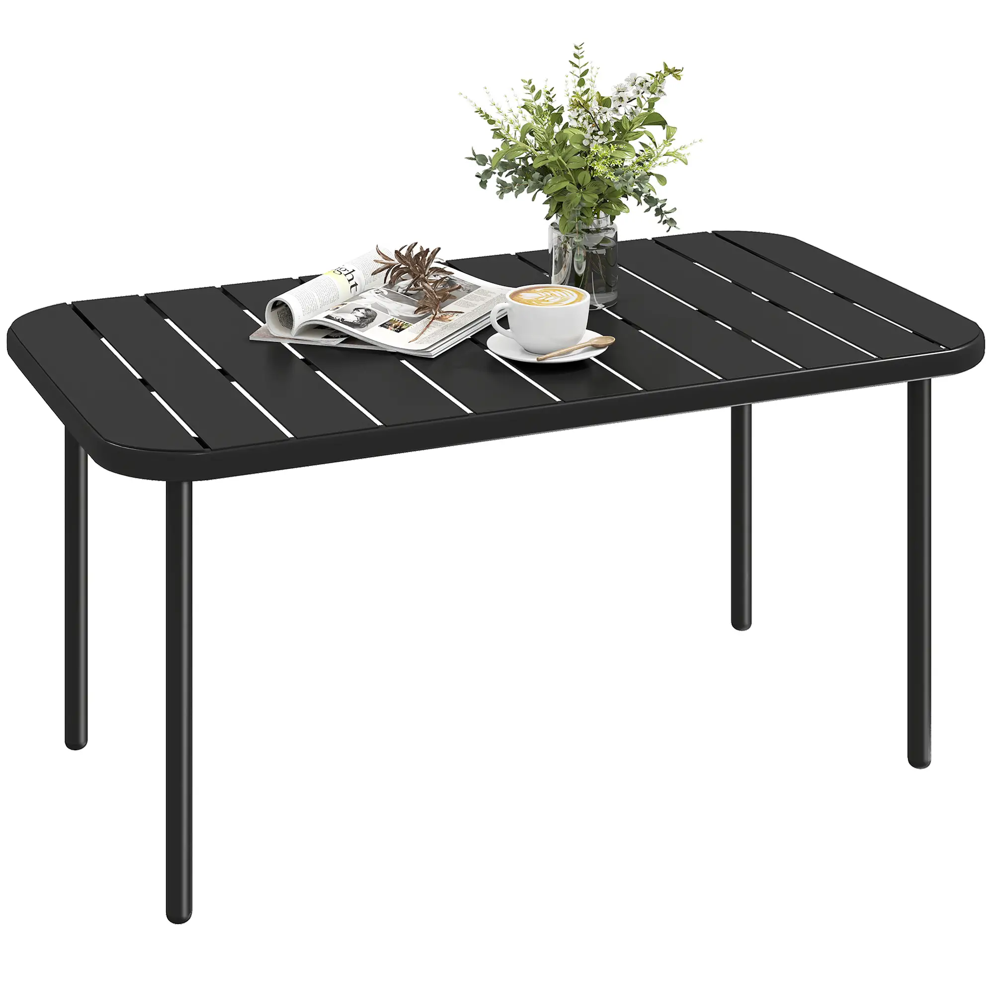 Outdoor Coffee Table, Rectangle Metal Patio Table, All-Weather Slatted Tabletop - Image 11