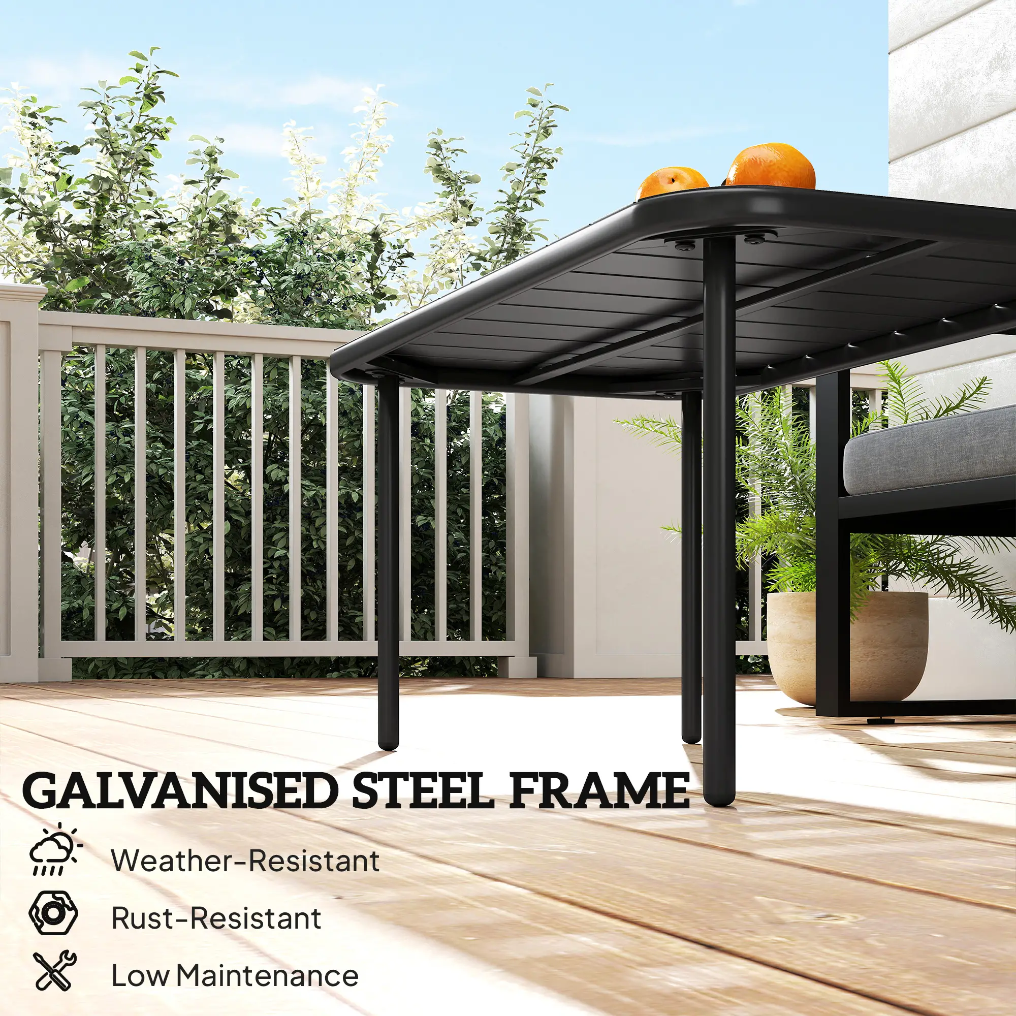 Outdoor Coffee Table, Rectangle Metal Patio Table, All-Weather Slatted Tabletop - Image 4