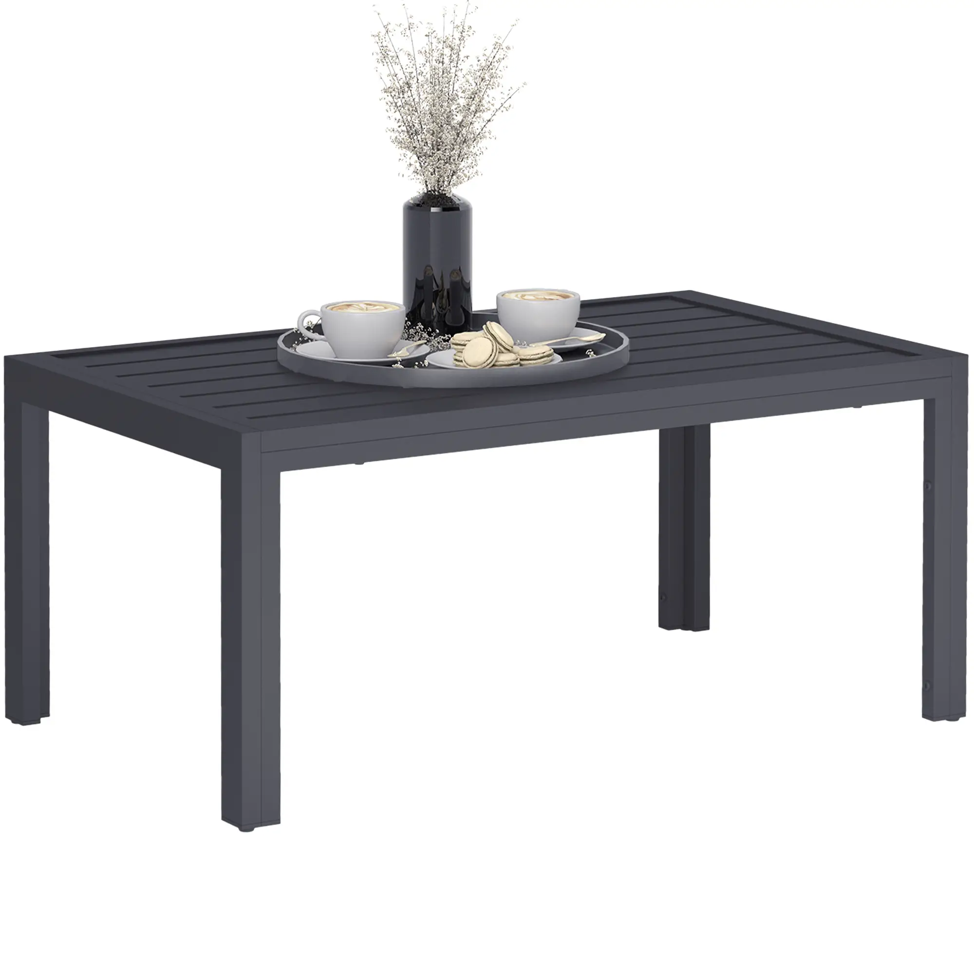 Outdoor Coffee Table, Rectangular, Steel Frame, Slat Tabletop, Grey - Image 11