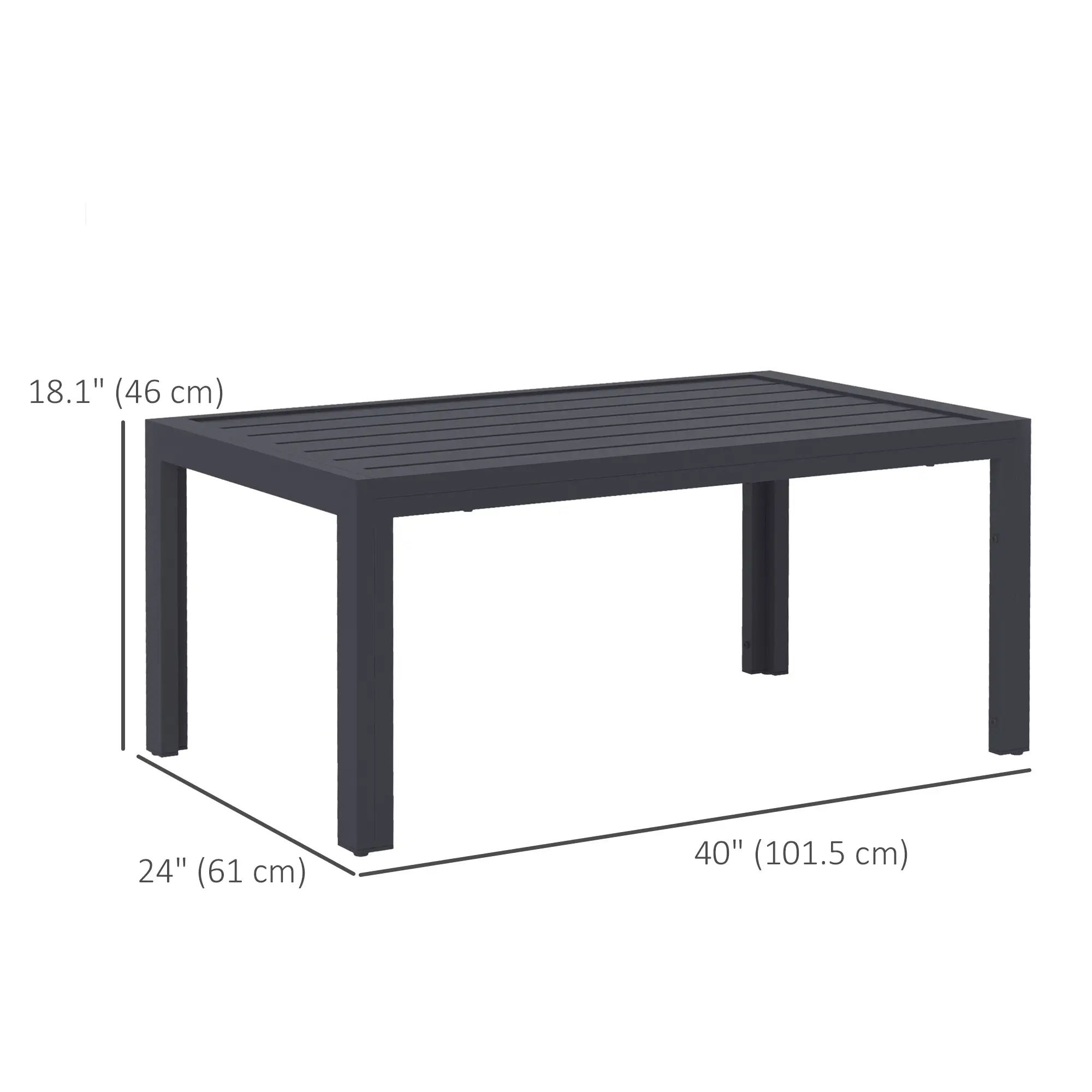 Outdoor Coffee Table, Rectangular, Steel Frame, Slat Tabletop, Grey - Image 3