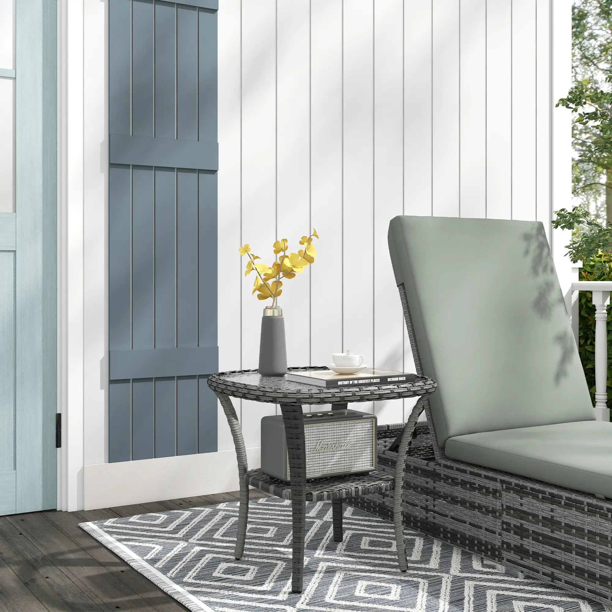 Outdoor Coffee Table With Storage Shelf, Hand-Woven Wicker Side Table, Mix Grey - Image 2