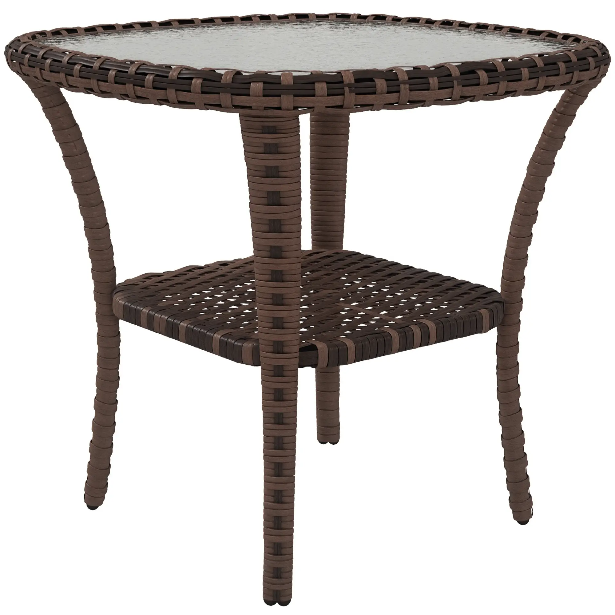 Outdoor Coffee Table With Storage Shelf, Wicker Side Table, Water-Ripple Glass Top, Mix Brown - Image 11