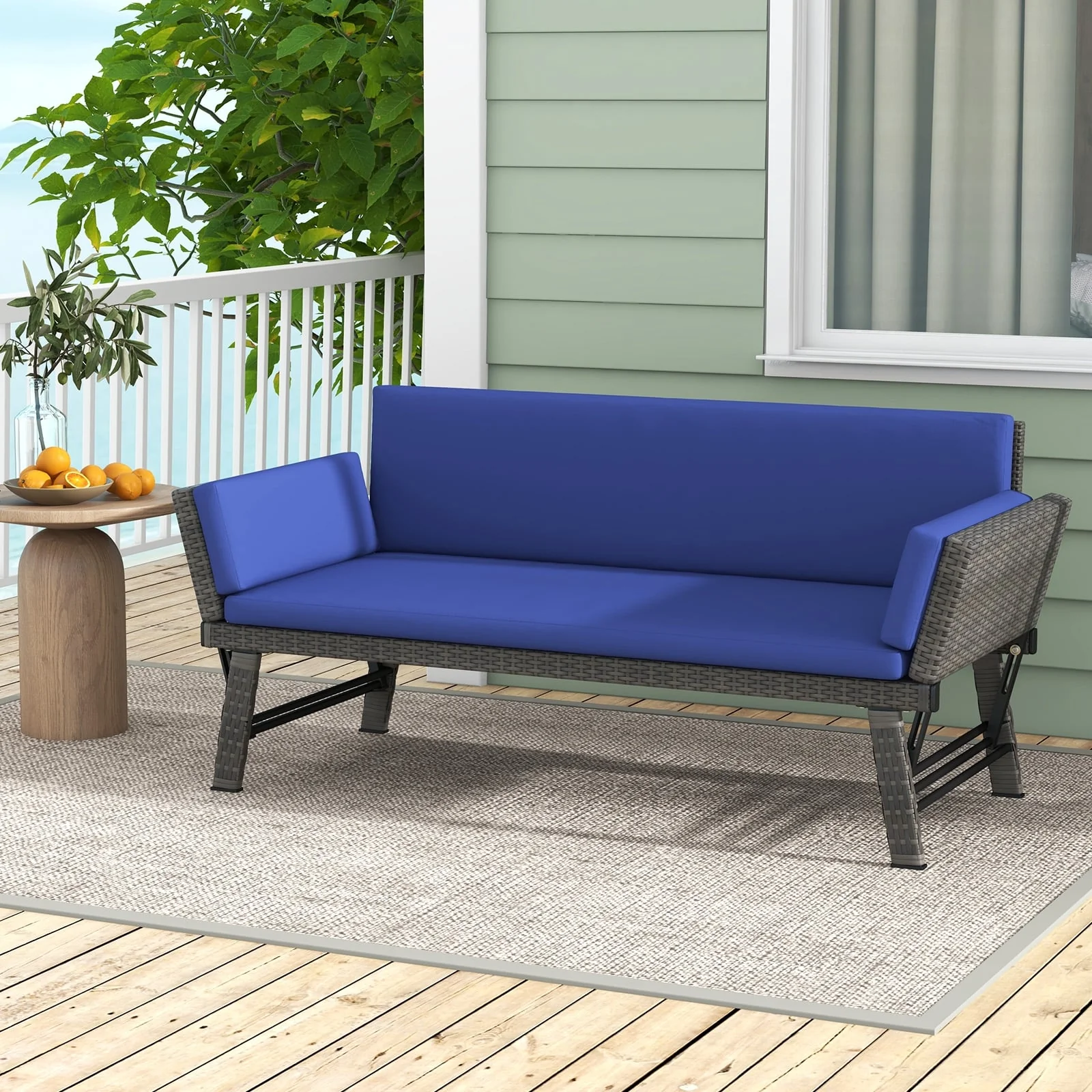 Outdoor Convertible Sofa Daybed, Adjustable Armrests, Navy - Image 2
