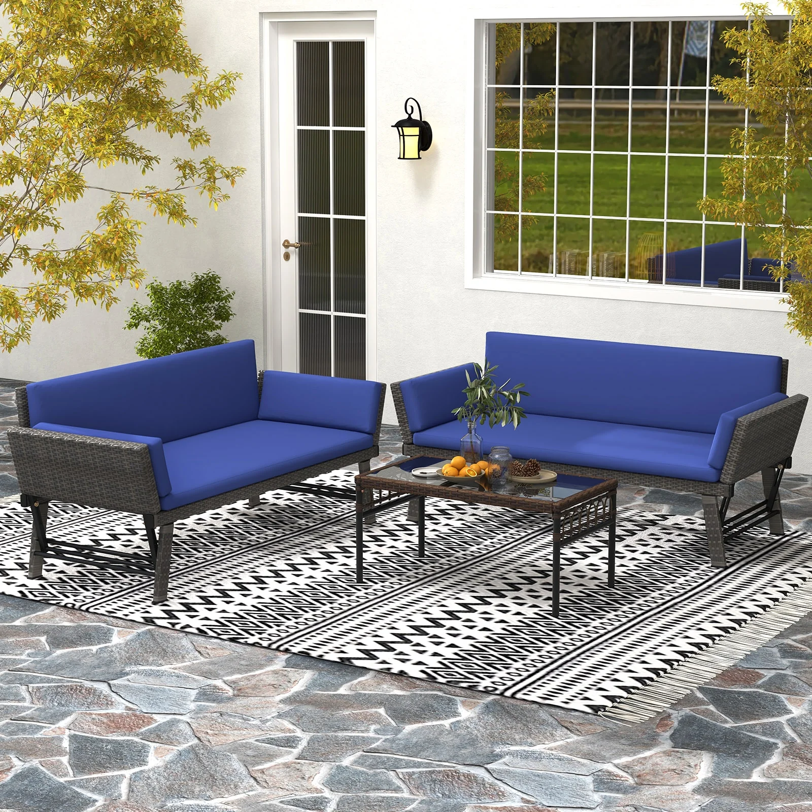 Outdoor Convertible Sofa Daybed, Adjustable Armrests, Navy - Image 3