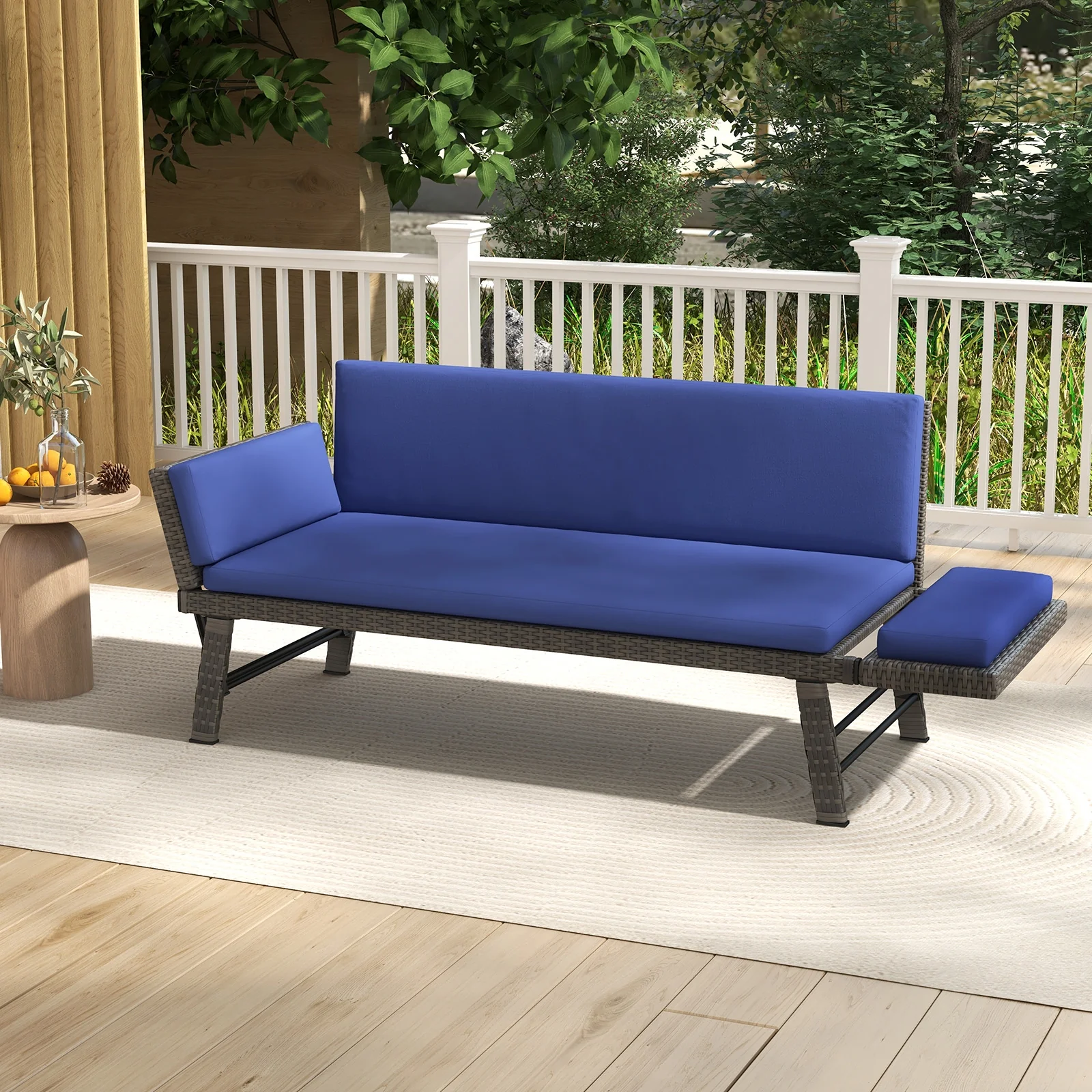 Outdoor Convertible Sofa Daybed, Adjustable Armrests, Navy - Image 6
