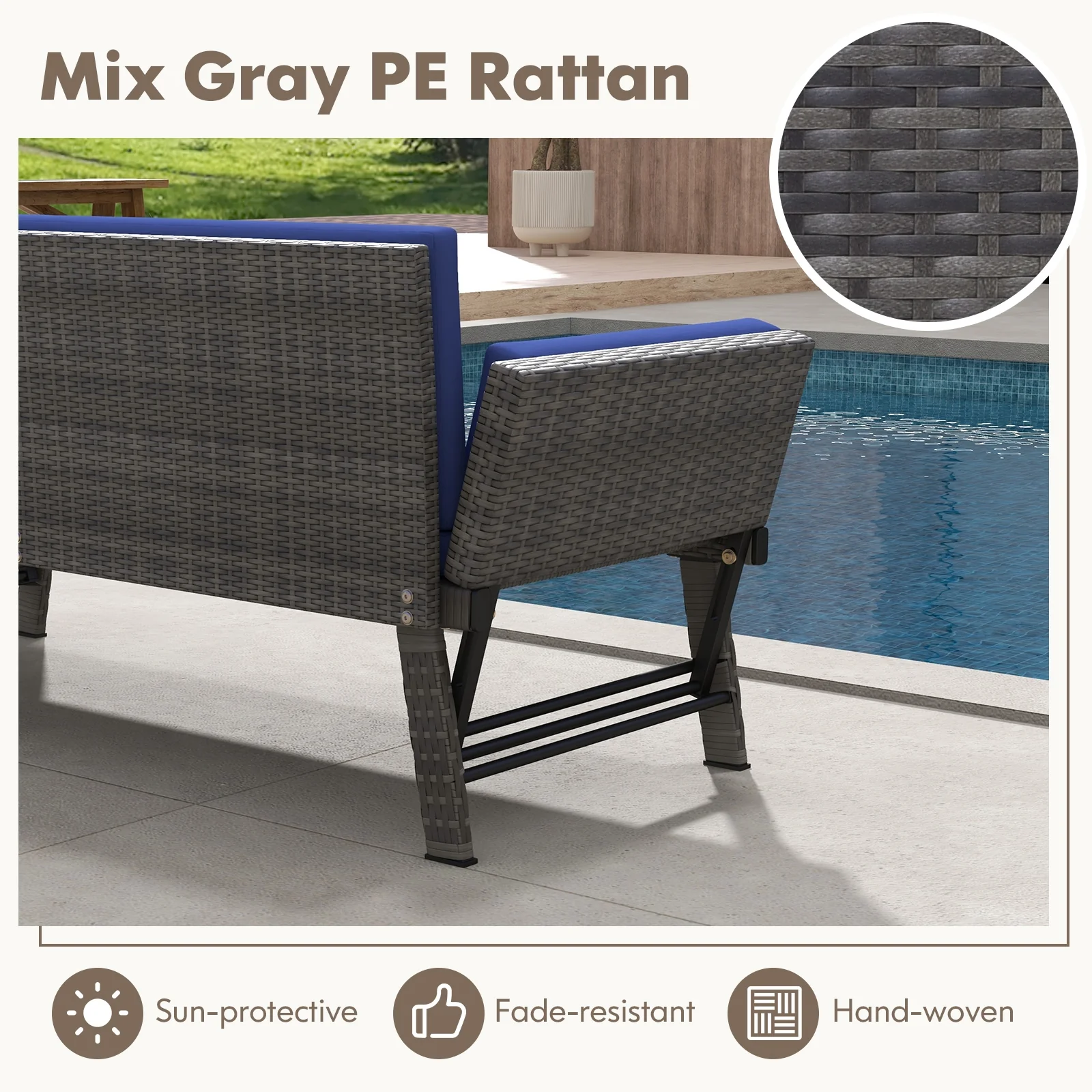 Outdoor Convertible Sofa Daybed, Adjustable Armrests, Navy - Image 8