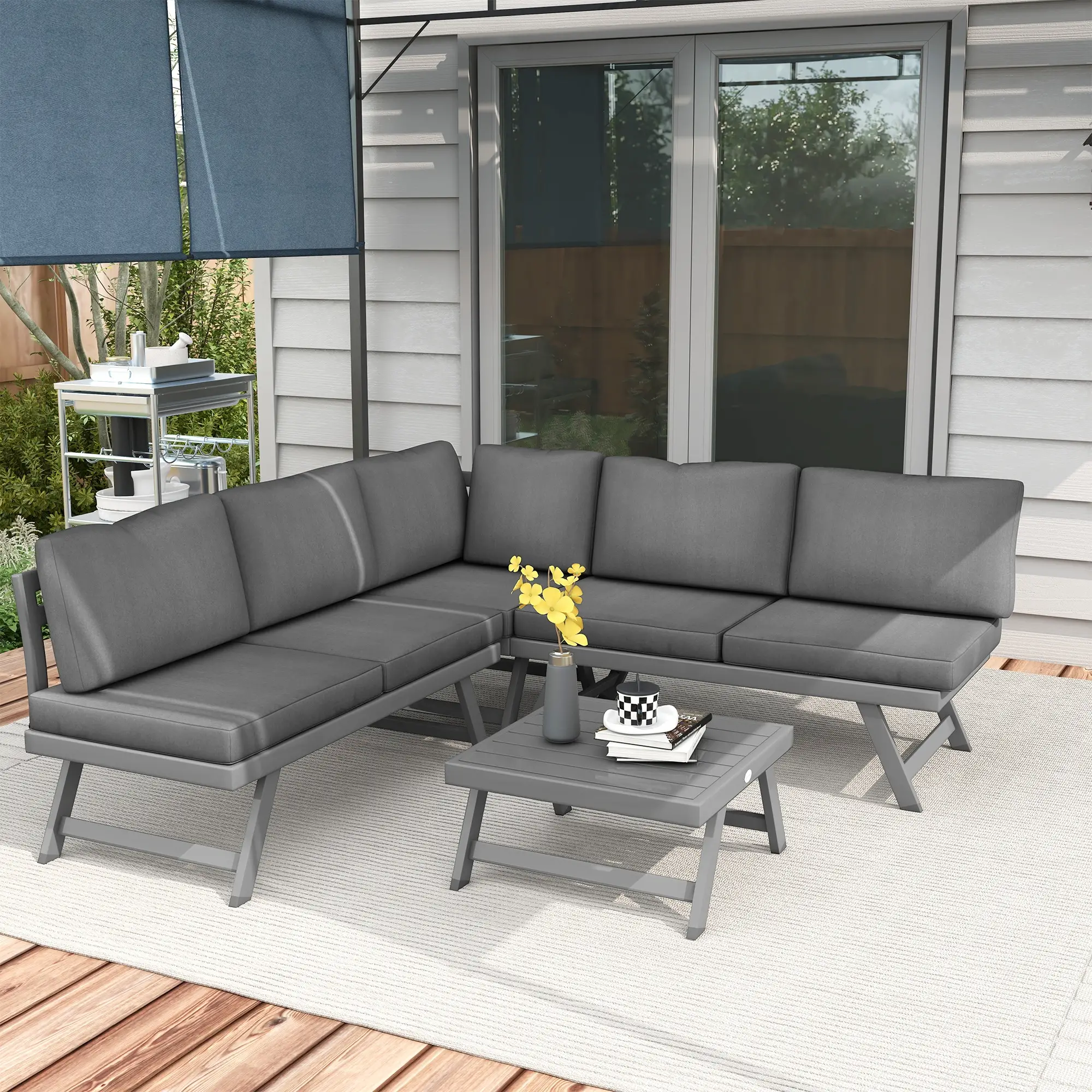 Outdoor Corner Garden Set, 4-Piece Convertible Furniture, Grey - Image 2