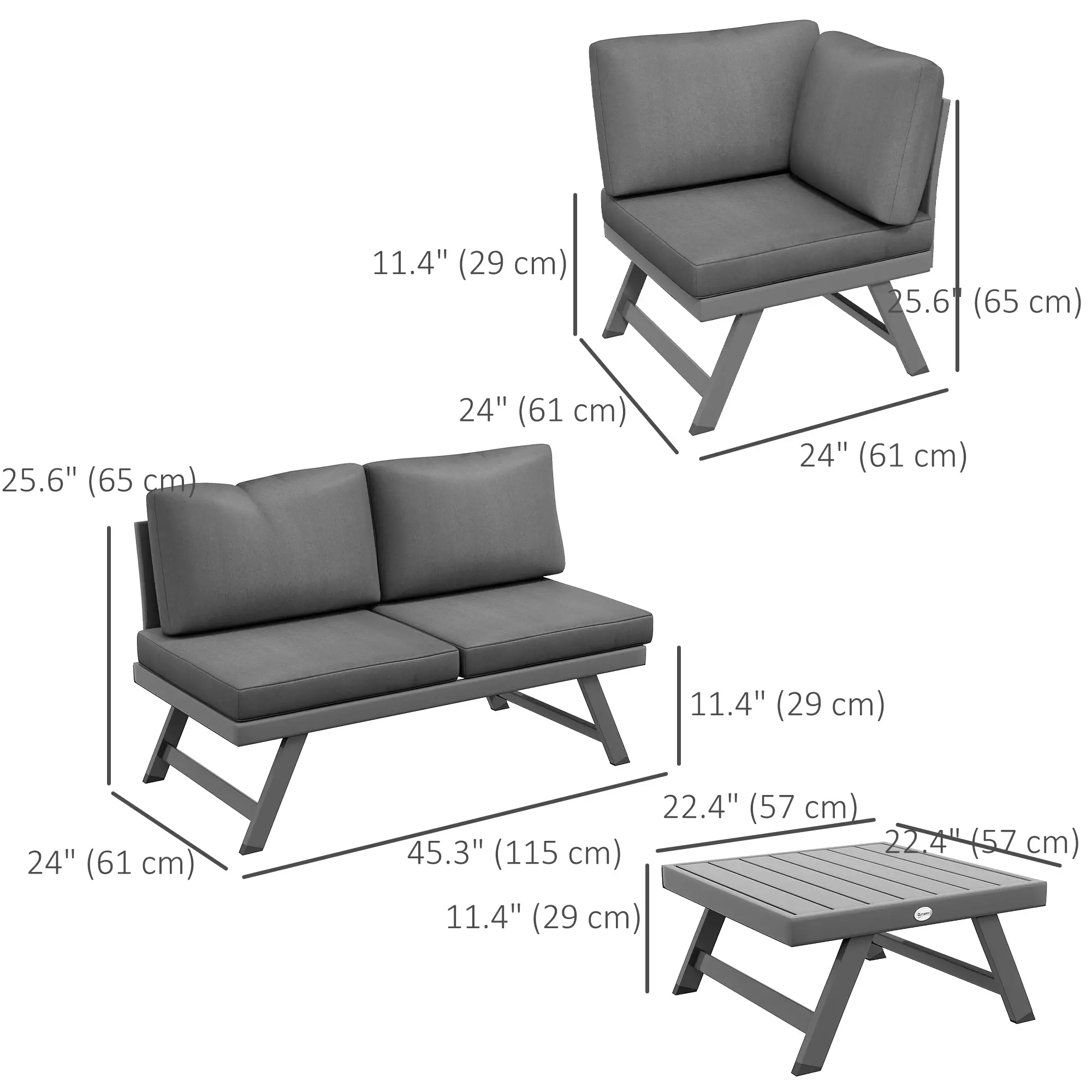Outdoor Corner Garden Set, 4-Piece Convertible Furniture, Grey - Image 3