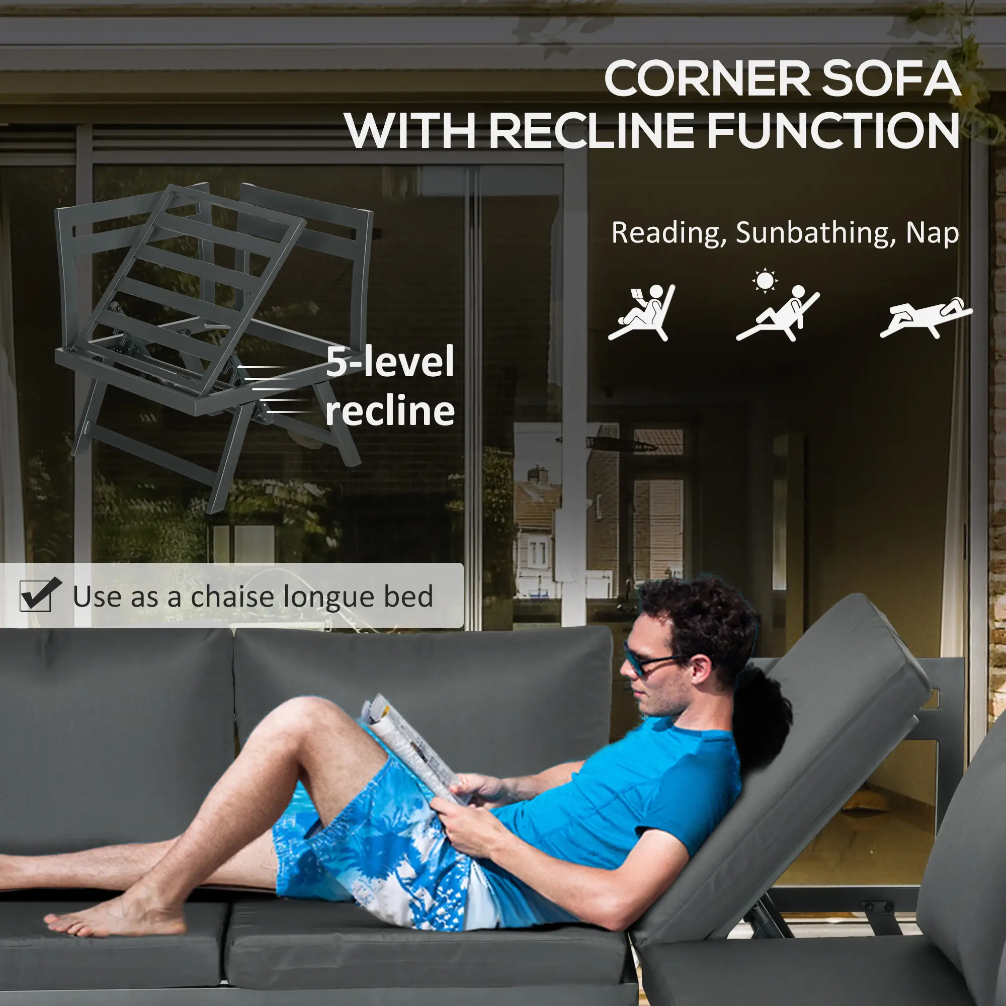 Outdoor Corner Garden Set, 4-Piece Convertible Furniture, Grey - Image 6