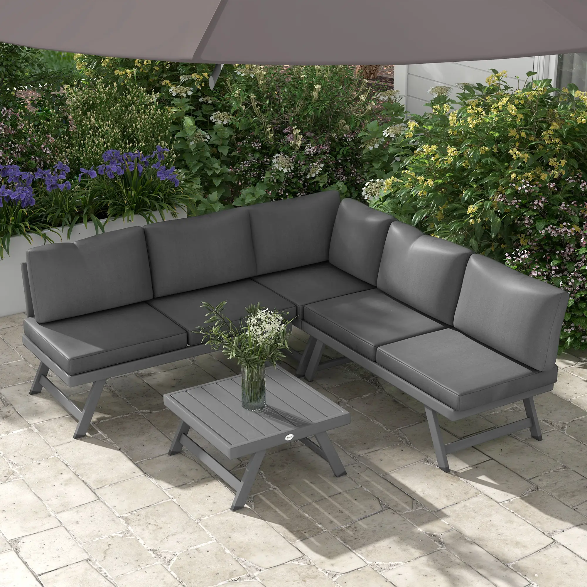 Outdoor Corner Garden Set, 4-Piece Convertible Furniture, Grey - Image 8