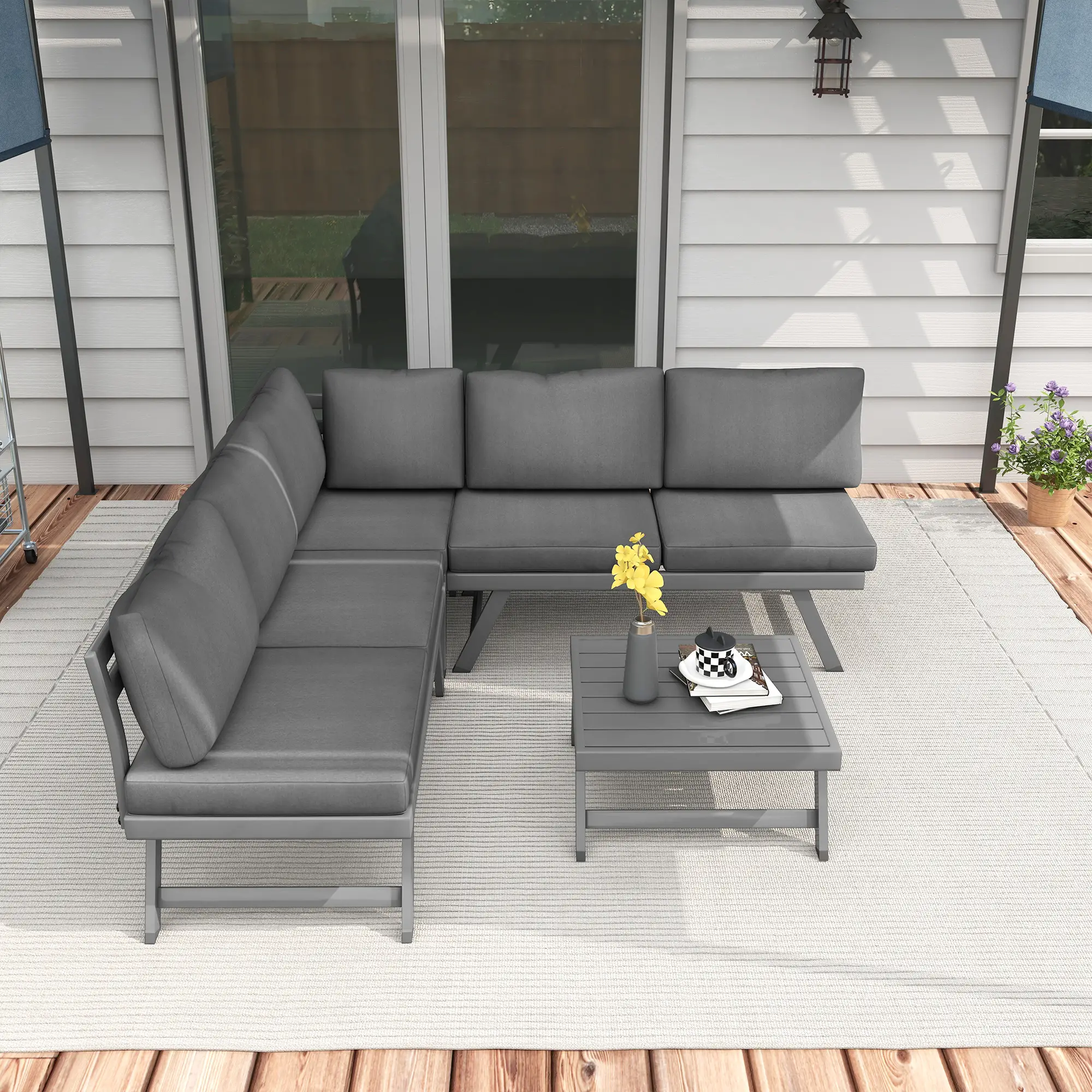 Outdoor Corner Garden Set, 4-Piece Convertible Furniture, Grey - Image 9