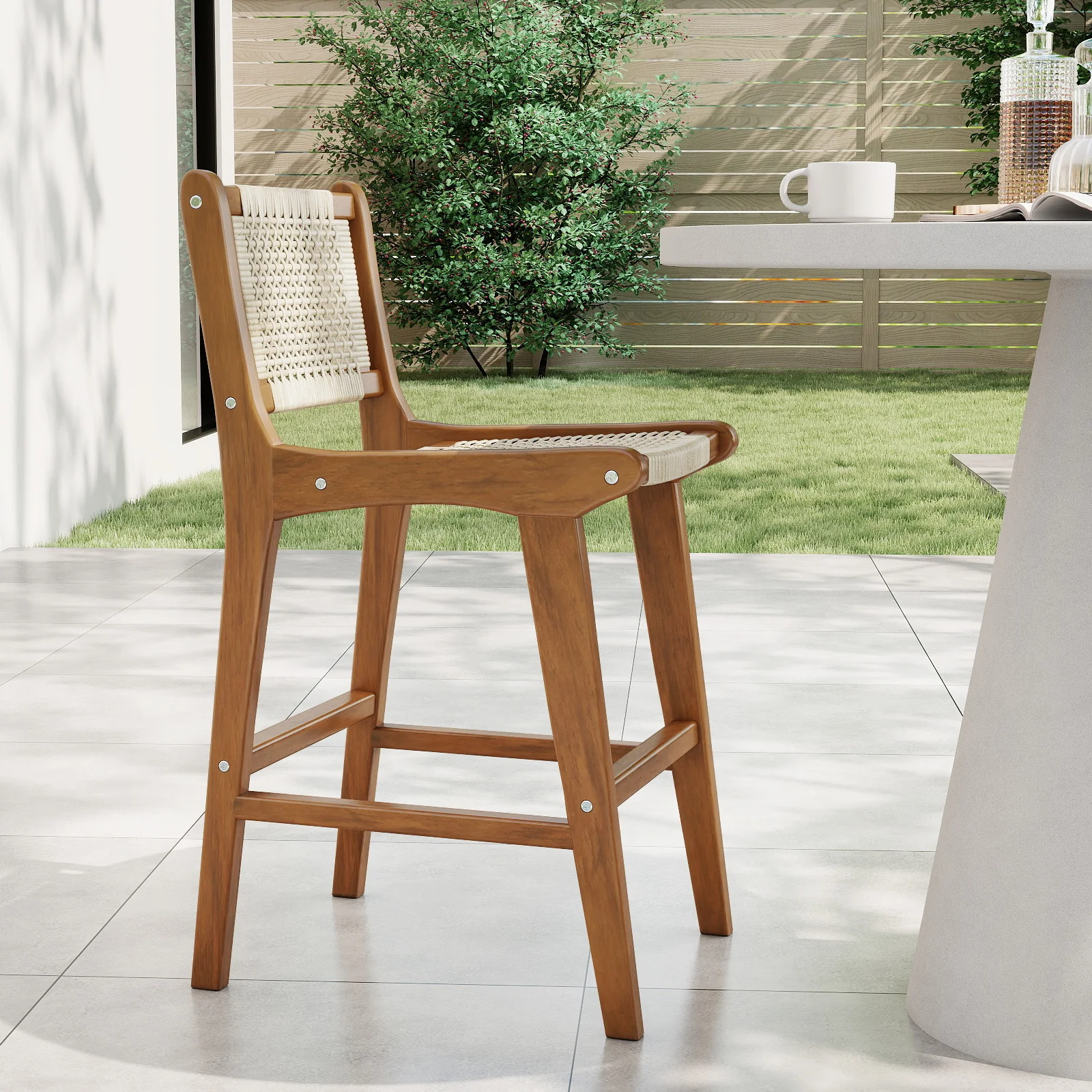 Outdoor Counter Height Bar Stool with Teak Wood Frame - Image 2