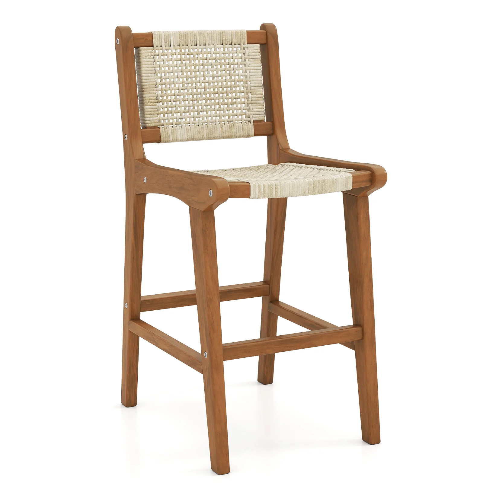 Outdoor Counter Height Bar Stool with Teak Wood Frame - Image 4