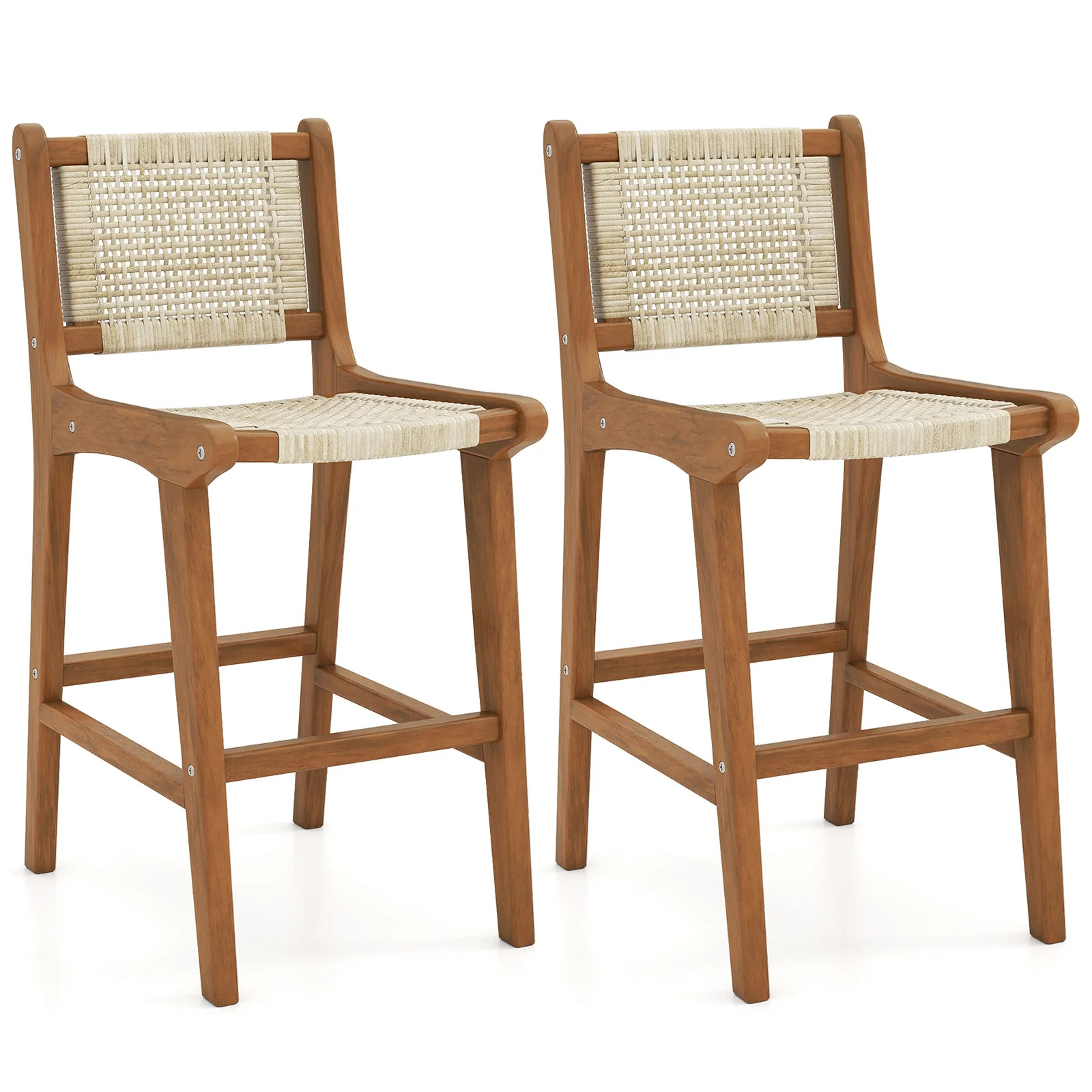 Outdoor Counter Height Bar Stool with Teak Wood Frame - Image 5