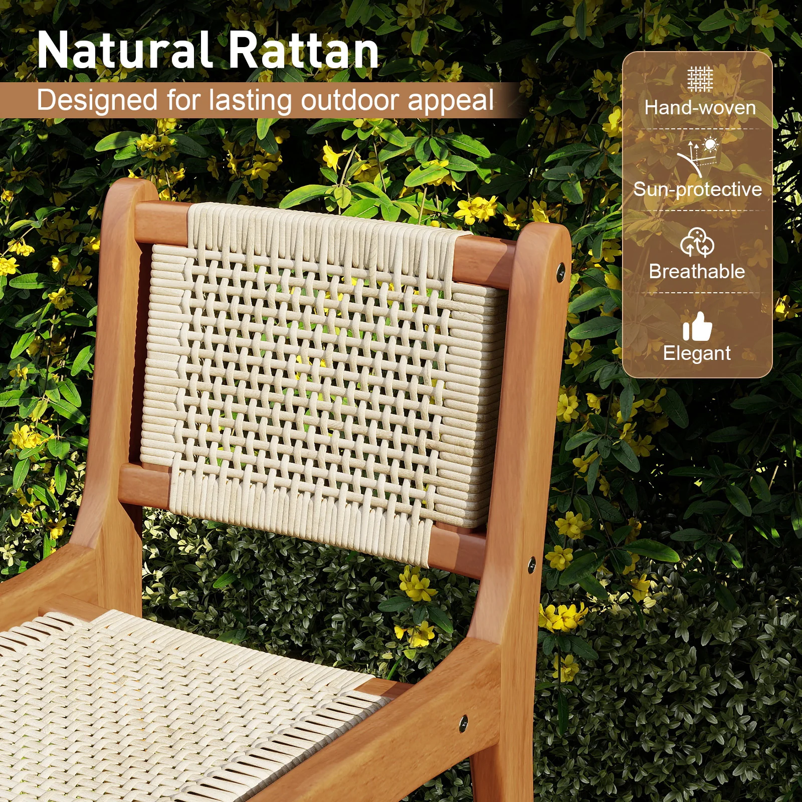 Outdoor Counter Height Bar Stool with Teak Wood Frame - Image 7
