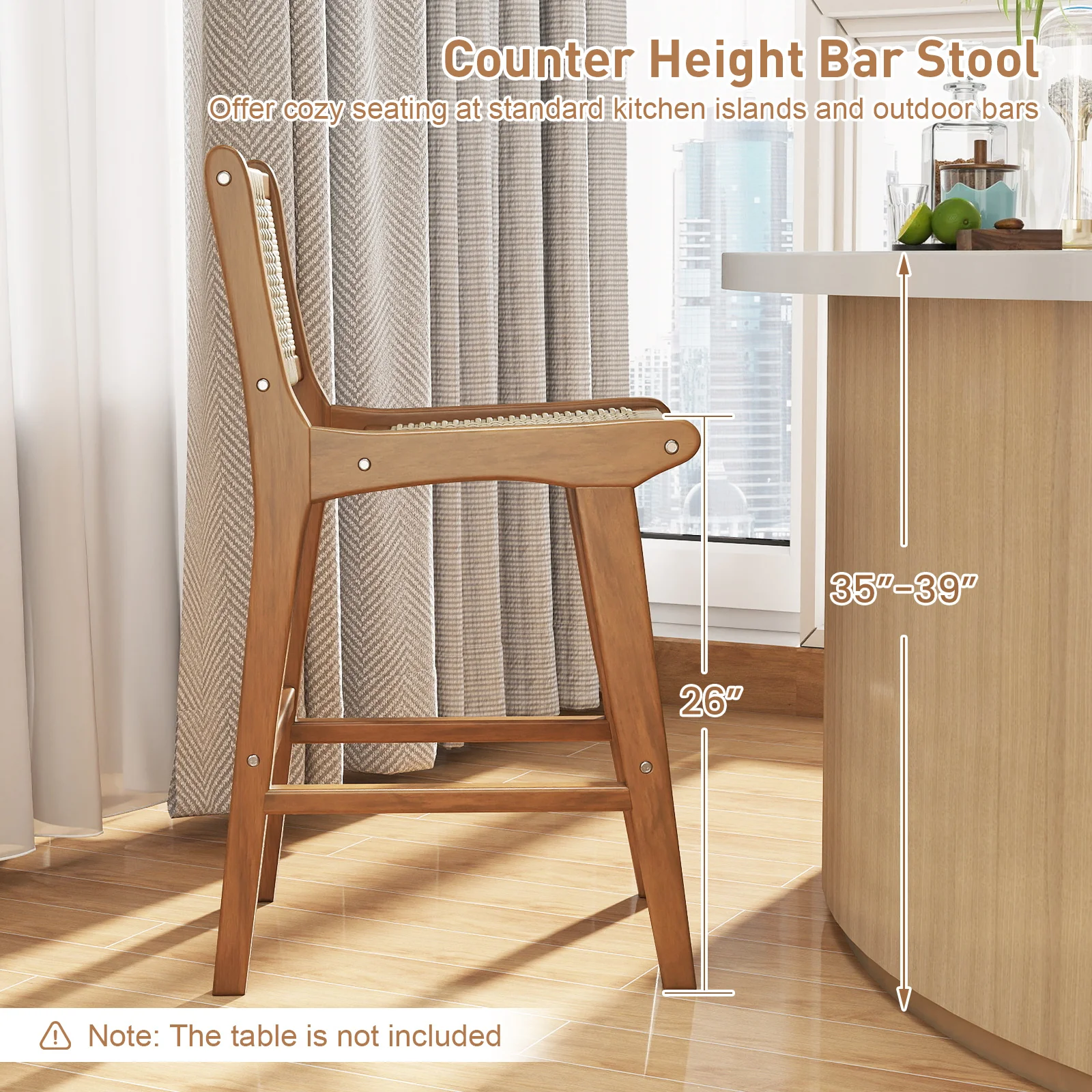 Outdoor Counter Height Bar Stool with Teak Wood Frame - Image 9