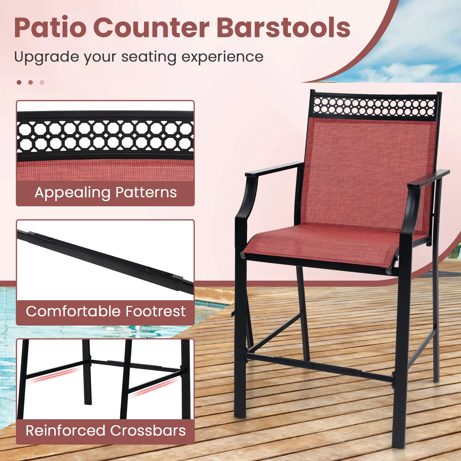 Outdoor Counter Stools Set of 2, Red - Image 8