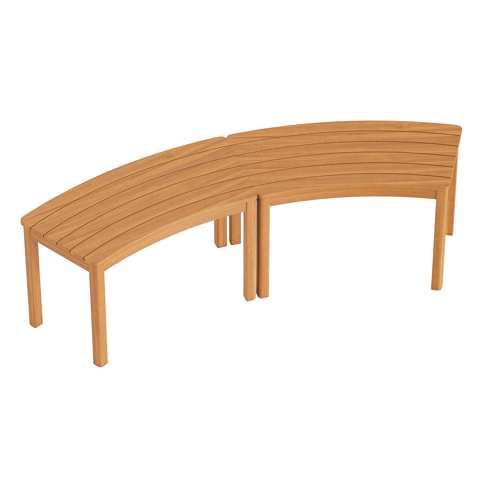 Outdoor Curved Acacia Wood Bench Set, 2/3/4, Natural - Image 3