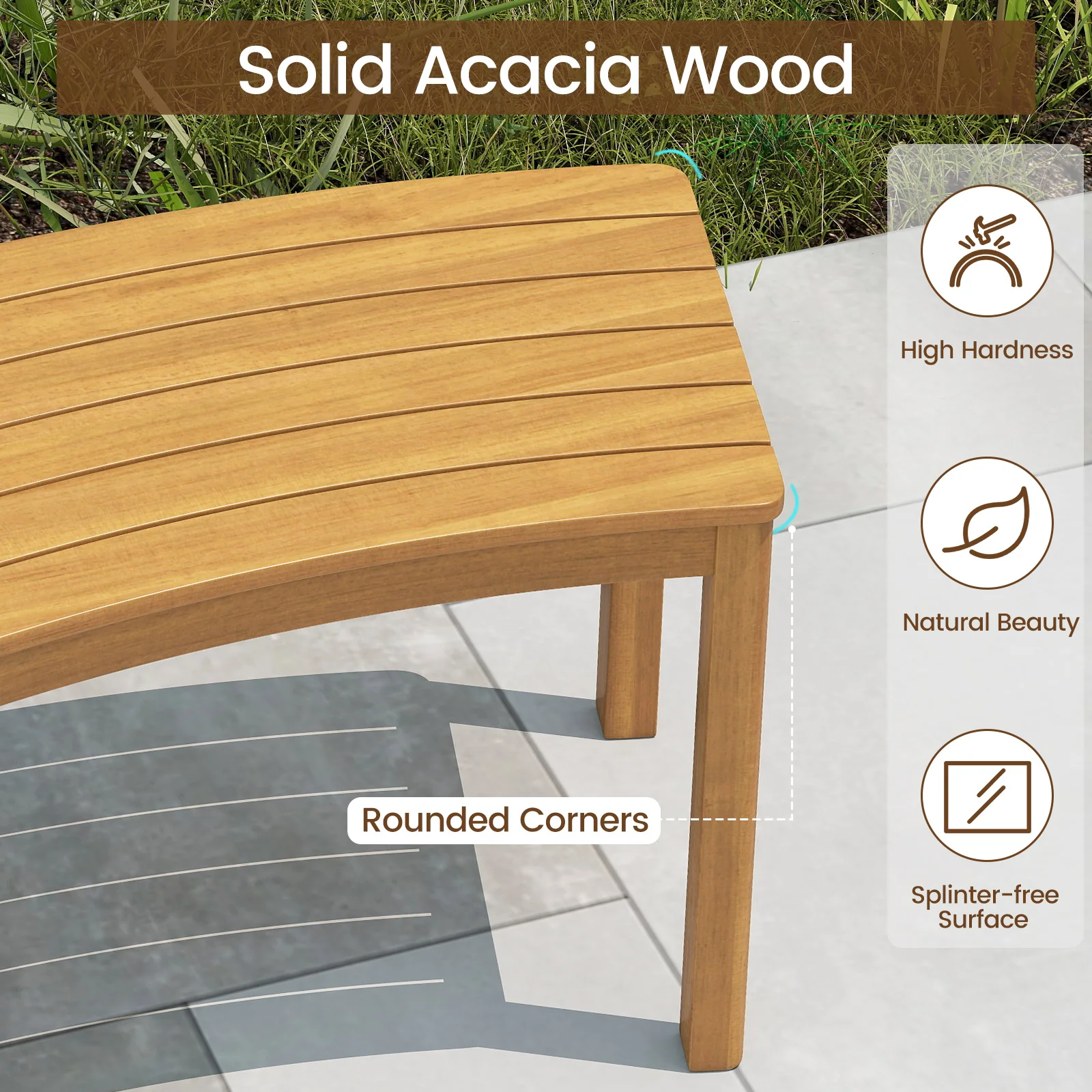 Outdoor Curved Acacia Wood Bench Set, 2/3/4, Natural - Image 5