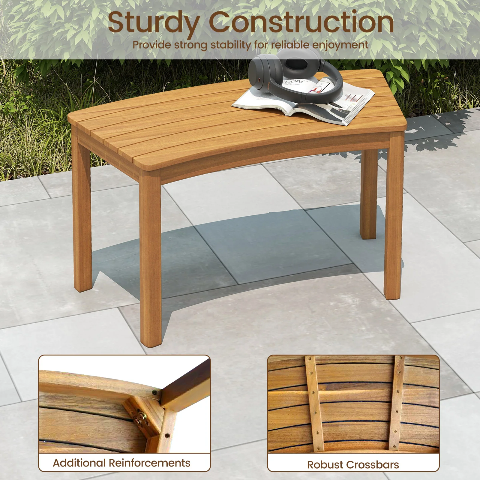 Outdoor Curved Acacia Wood Bench Set, 2/3/4, Natural - Image 6