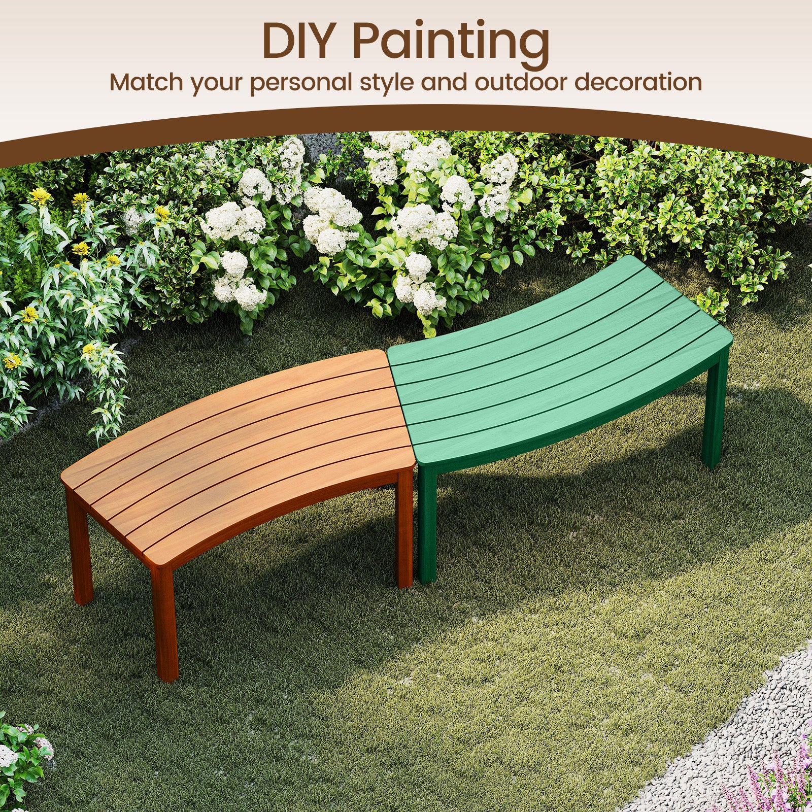 Outdoor Curved Acacia Wood Bench Set, 2/3/4, Natural - Image 8