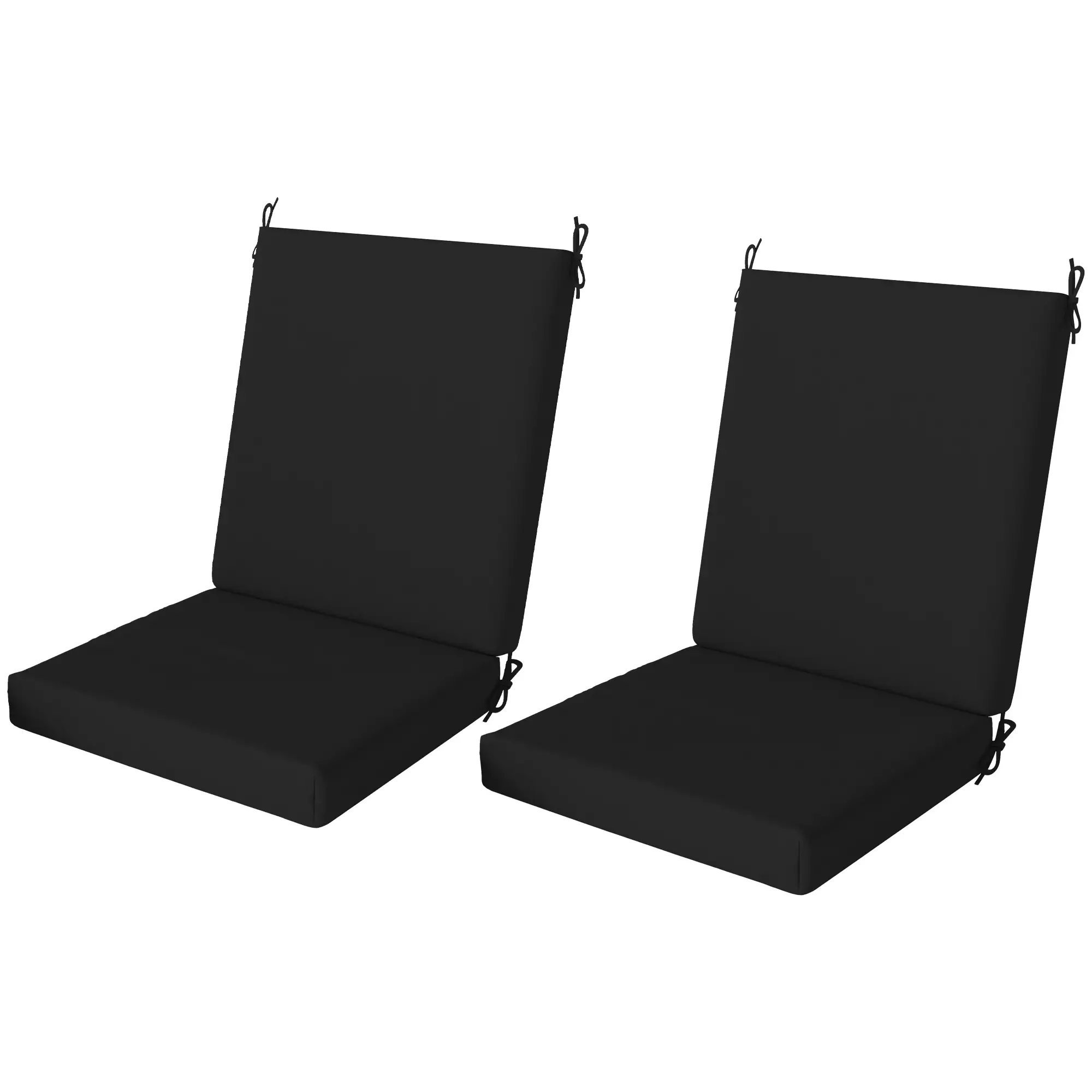 Outdoor Cushions Set of 2, Dining Chair Seat Cushions with Back, Fade-Resistant, Black