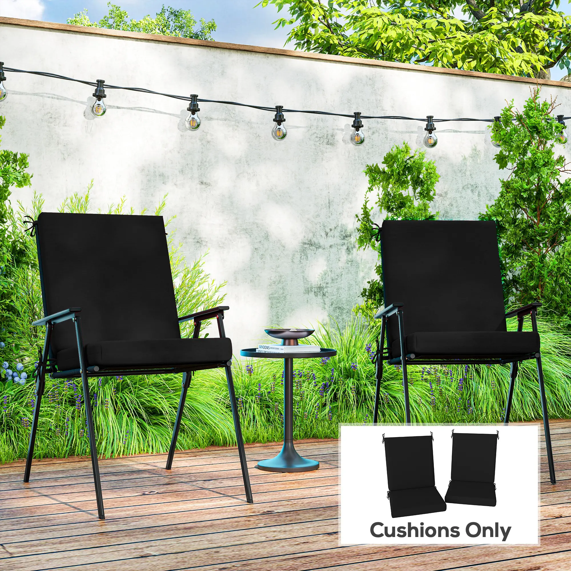 Outdoor Cushions Set of 2, Dining Chair Seat Cushions with Back, Fade-Resistant, Black - Image 8