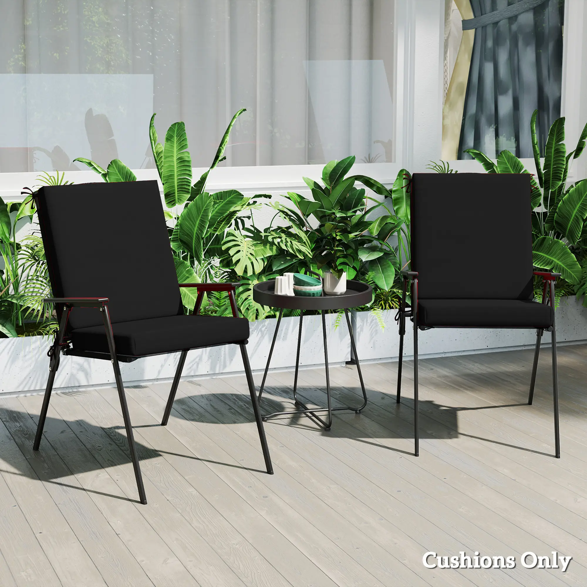 Outdoor Cushions Set of 2, Dining Chair Seat Cushions with Back, Fade-Resistant, Black - Image 9