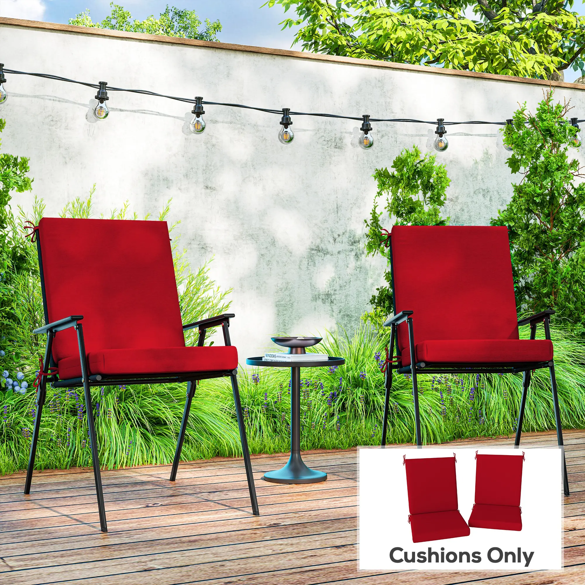 Outdoor Cushions Set of 2, Dining Chair Seat Cushions with Back, Fade-Resistant, Wine Red - Image 2