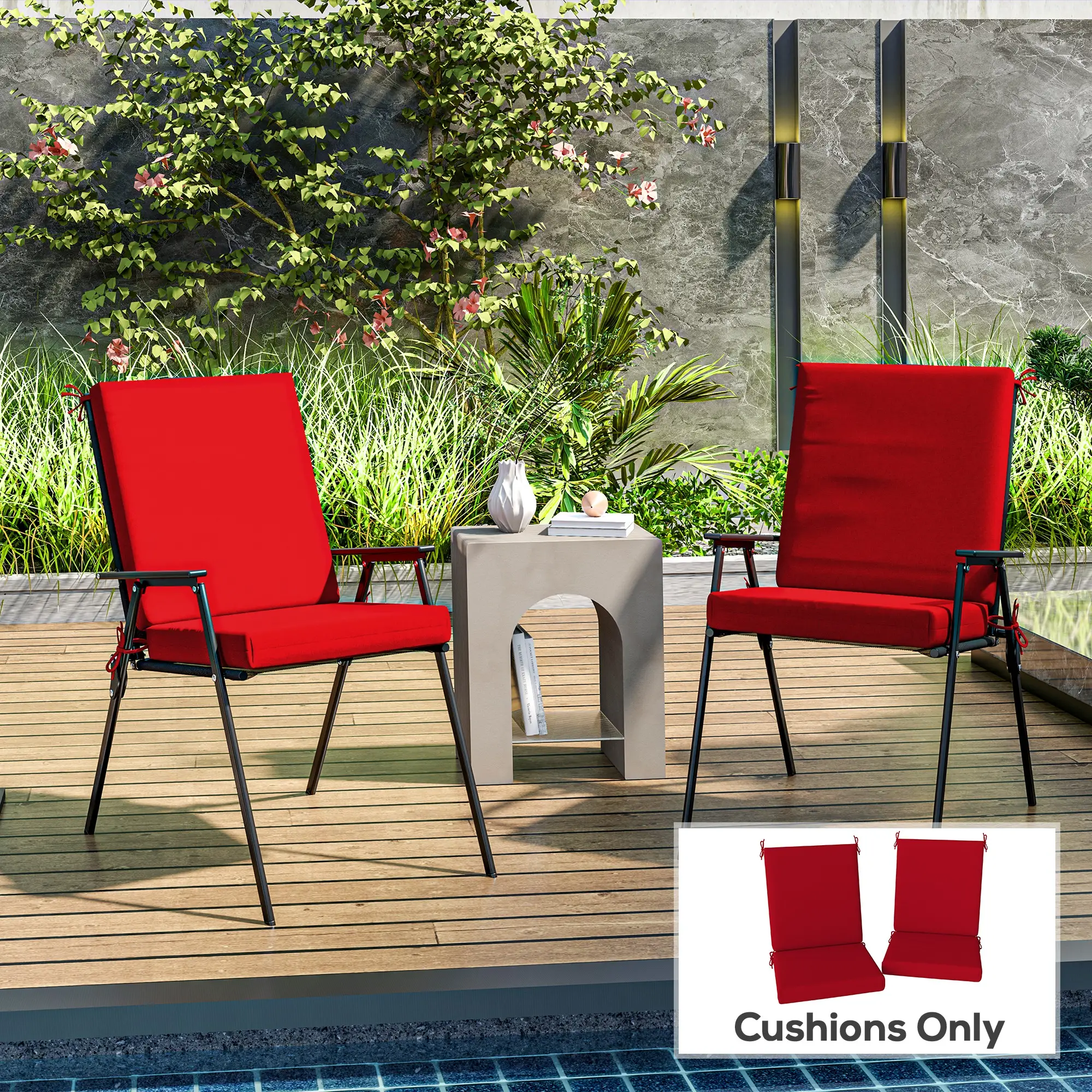 Outdoor Cushions Set of 2, Dining Chair Seat Cushions with Back, Fade-Resistant, Wine Red - Image 8