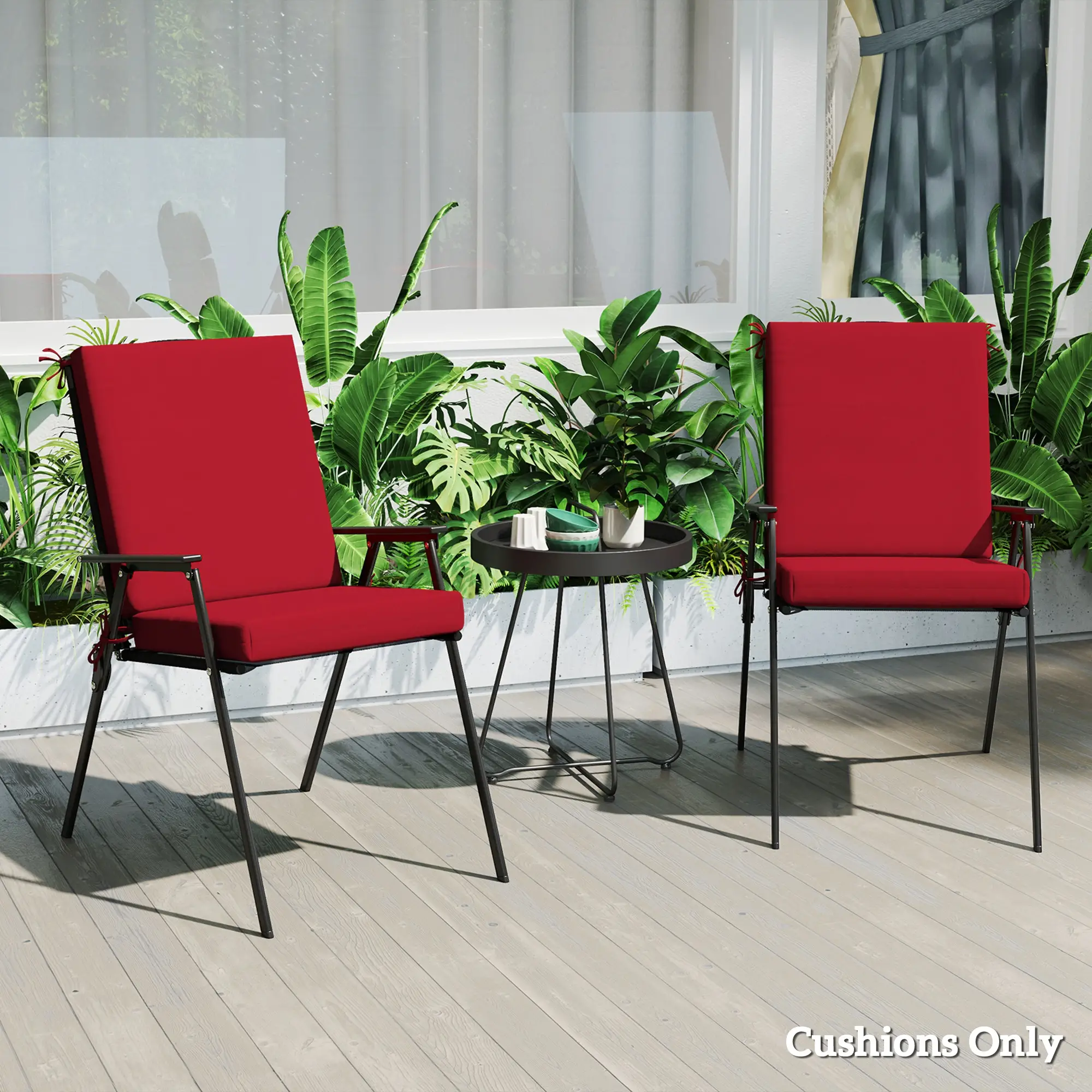 Outdoor Cushions Set of 2, Dining Chair Seat Cushions with Back, Fade-Resistant, Wine Red - Image 9
