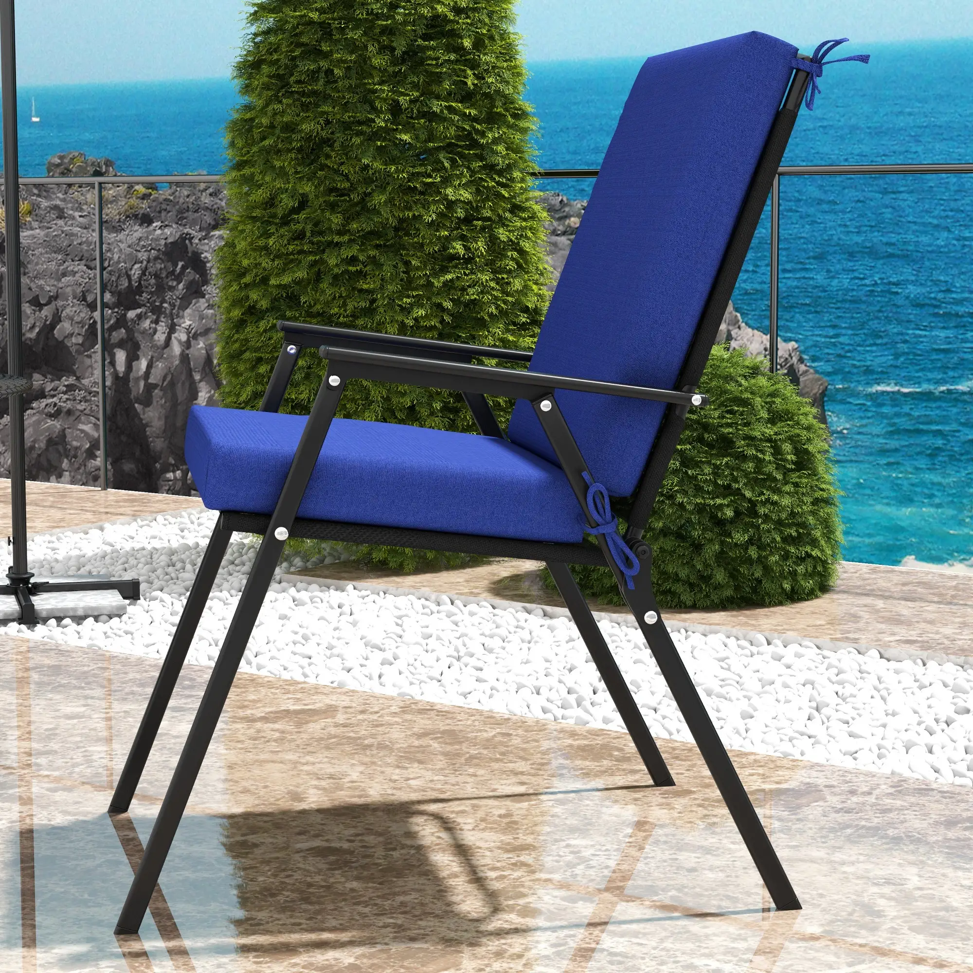 Outdoor Cushions Set of 2, Dining Chair Seat Cushions with Back, Navy - Image 9