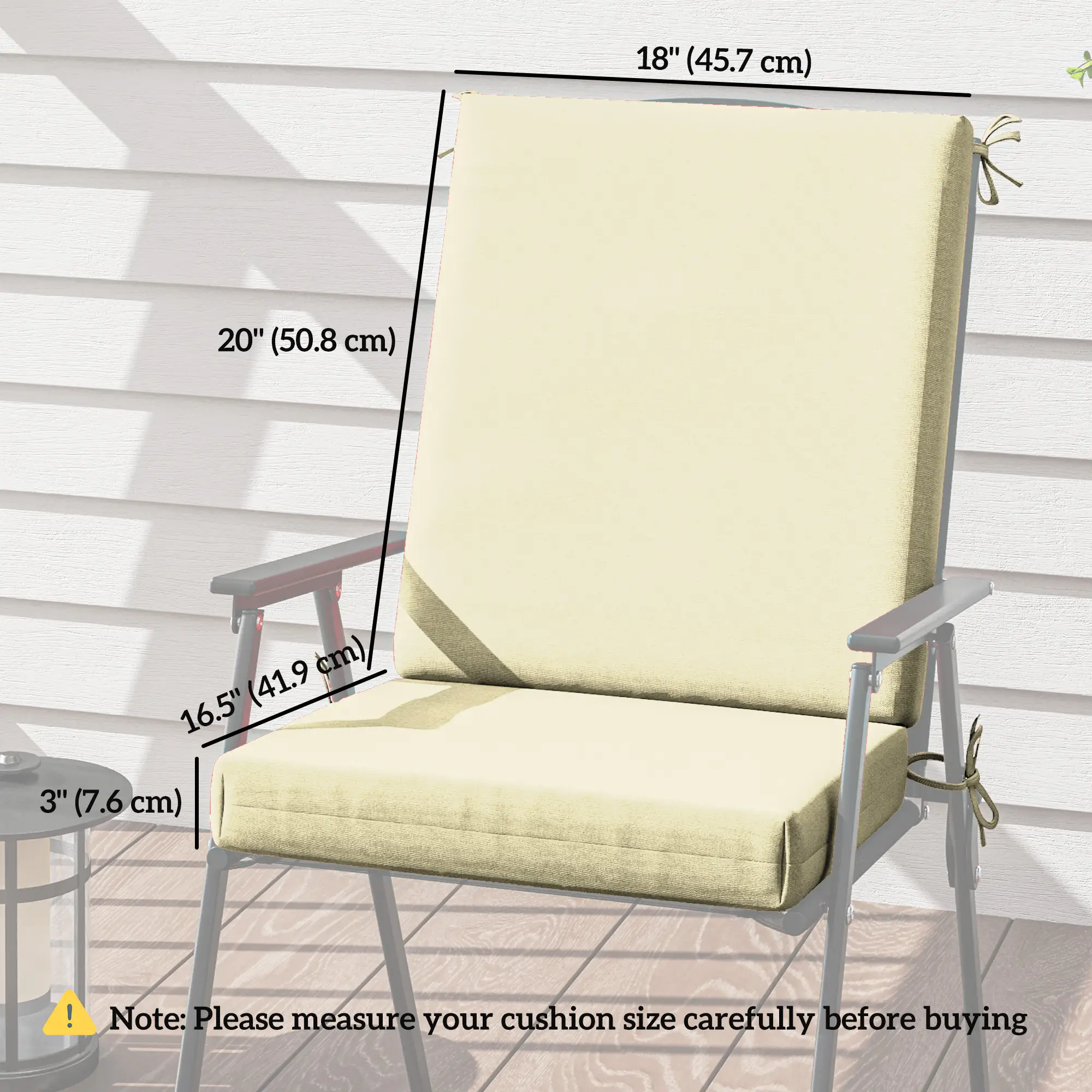 Outdoor Cushions Set of 2, Dining Chair Seat with Back, Fade-Resistant, Beige - Image 3