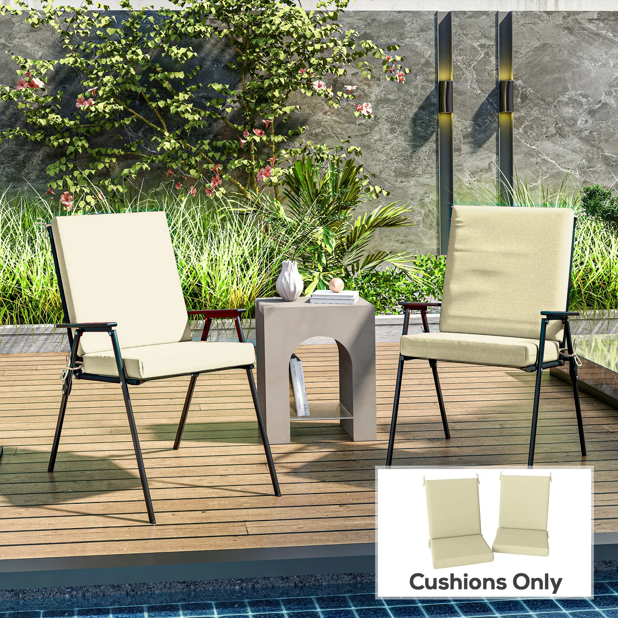 Outdoor Cushions Set of 2, Dining Chair Seat with Back, Fade-Resistant, Beige - Image 8