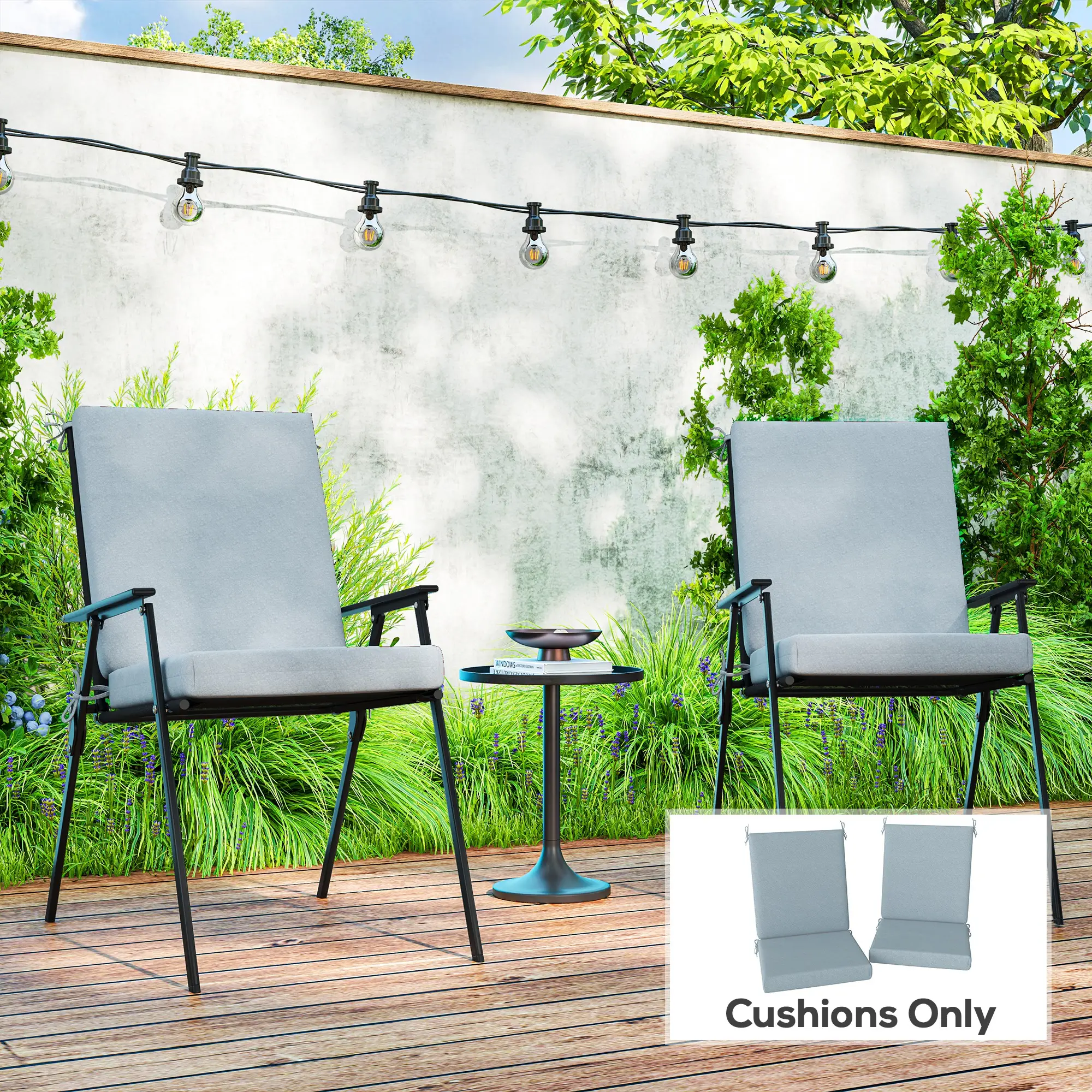 Outdoor Cushions Set of 2, Seat Cushions with Back, Fade-Resistant, Light Grey - Image 2