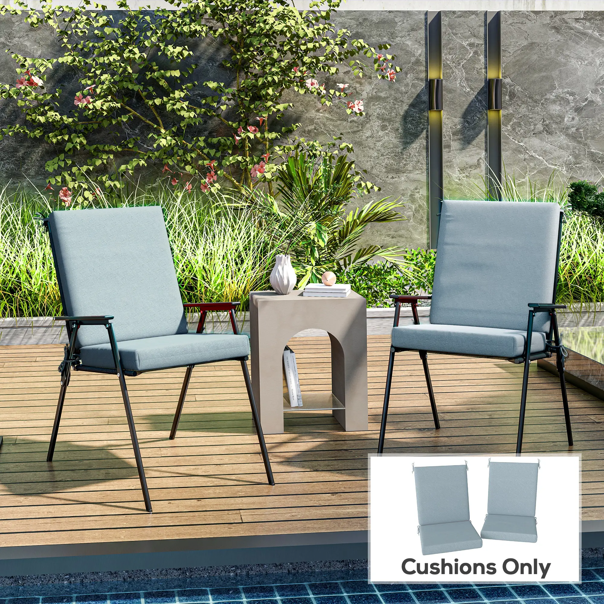 Outdoor Cushions Set of 2, Seat Cushions with Back, Fade-Resistant, Light Grey - Image 8