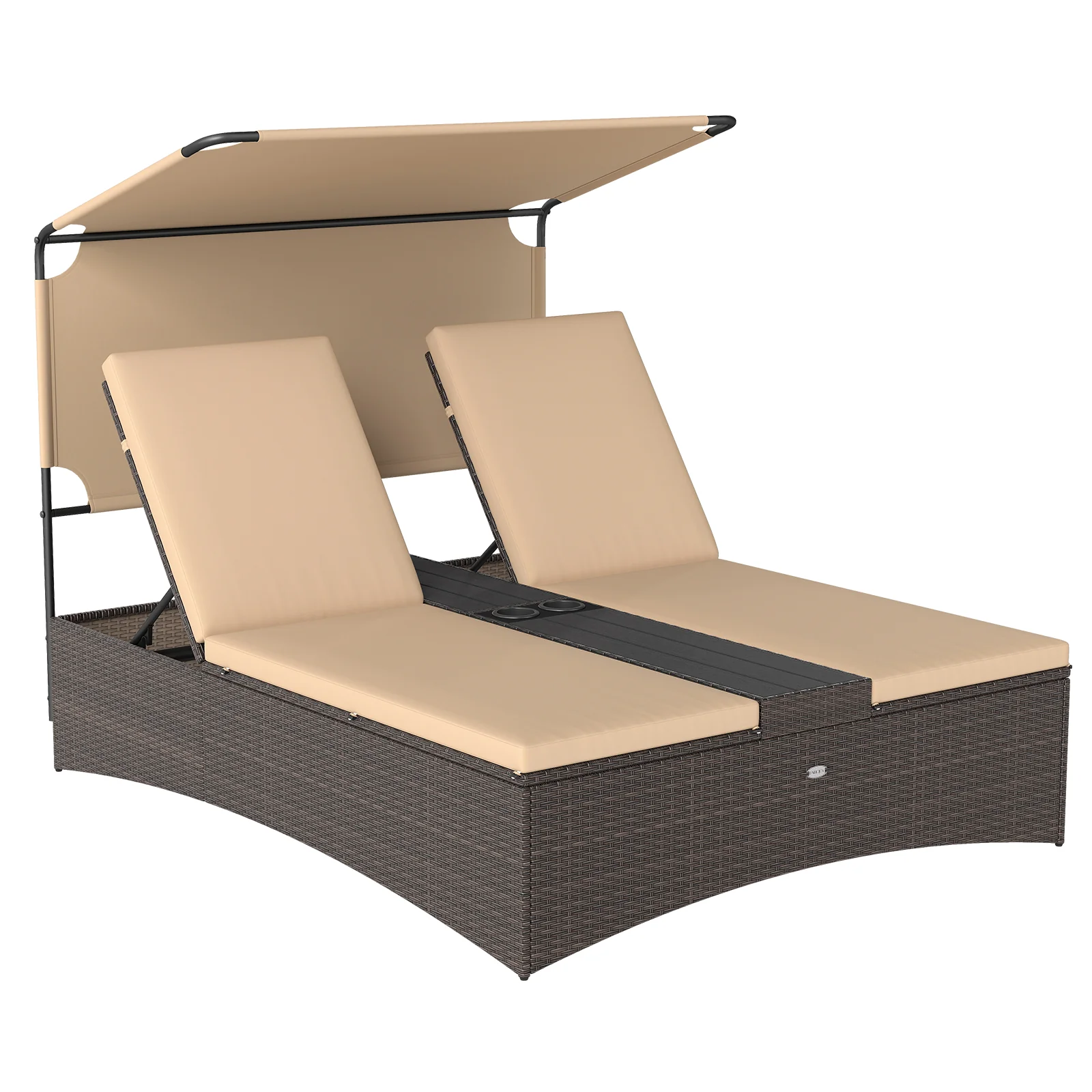 Outdoor Daybed, Adjustable Backrest, 2-Person PE Rattan Patio Bed, Brown - Image 4