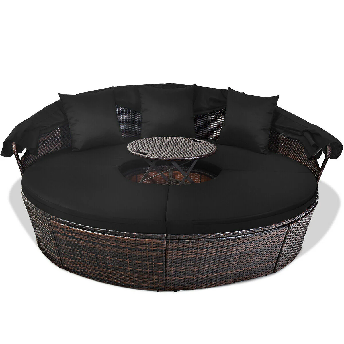 Outdoor Daybed With Retractable Canopy, Black - Image 10