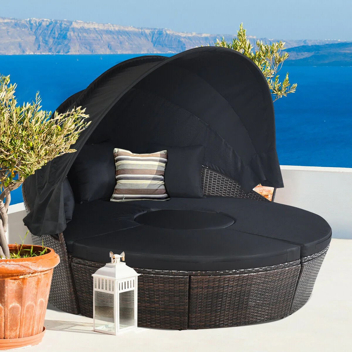 Outdoor Daybed With Retractable Canopy, Black - Image 2