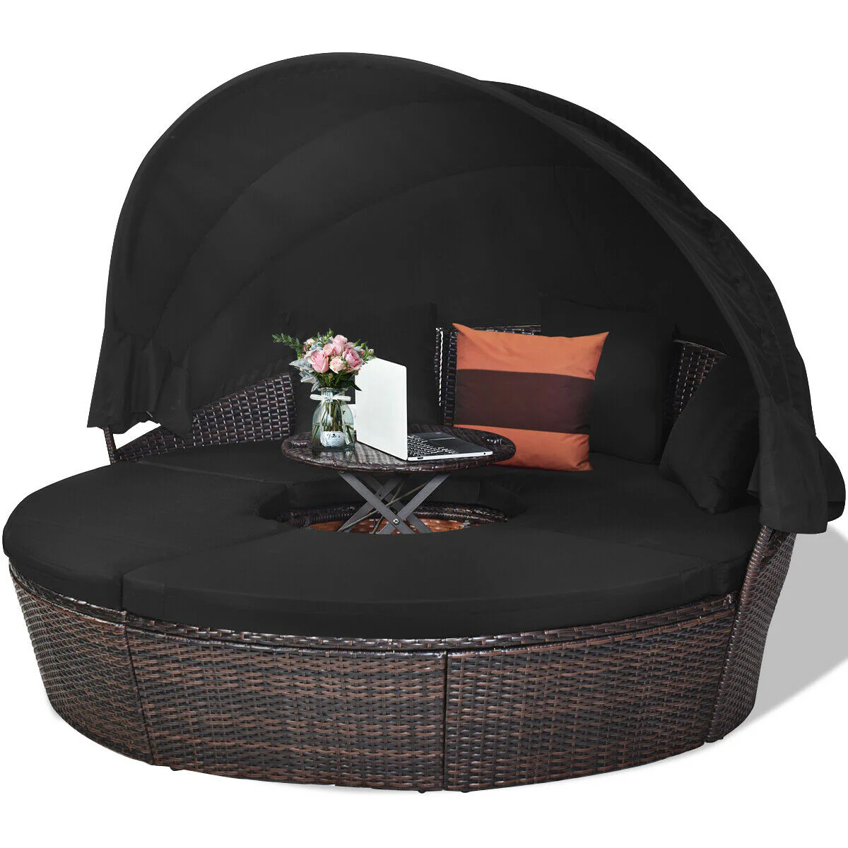 Outdoor Daybed With Retractable Canopy, Black - Image 5